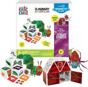 CreateOn Eric Carle The Very Hungry Caterpillar & Bonus Very Busy Spider Playset, Magnetic Building Toys, Educational, STEM and Montessori Tools, Magnetic Tiles for Kids Ages 3 , 24 Pieces