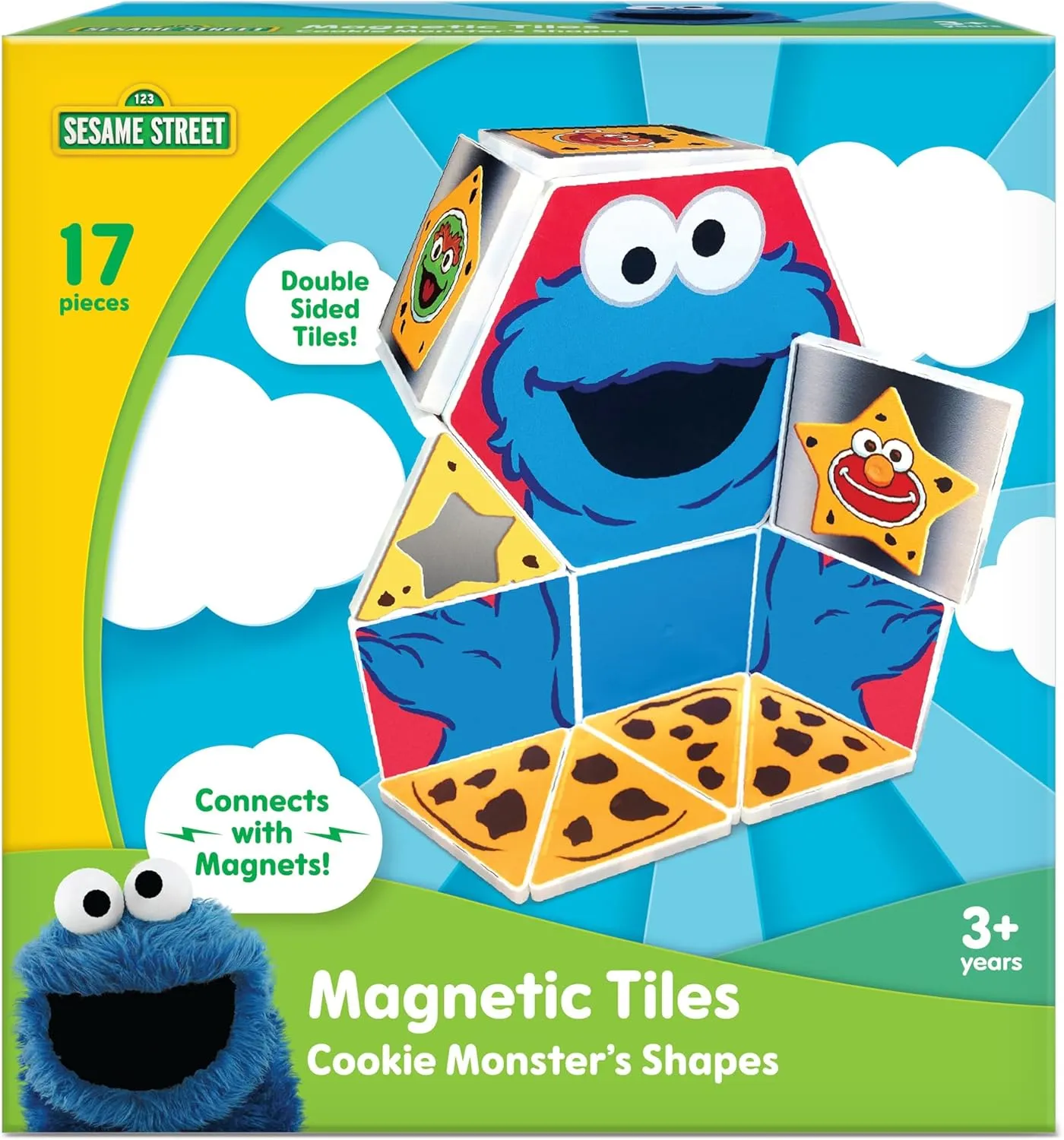 CreateOn Sesame Street Cookie Monster’s Shapes Magnetic Playset, Magnetic Building Toys, STEM & Montessori Educational Toys for Ages 3 , 17 Pieces