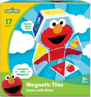 CreateOn “Sesame Street” Toys, Magnetic Kids’ Building Tiles from “Sesame Street” Books, Colors with Elmo Magnet Tiles, Educational Toys for Ages 3 , 17 Pieces