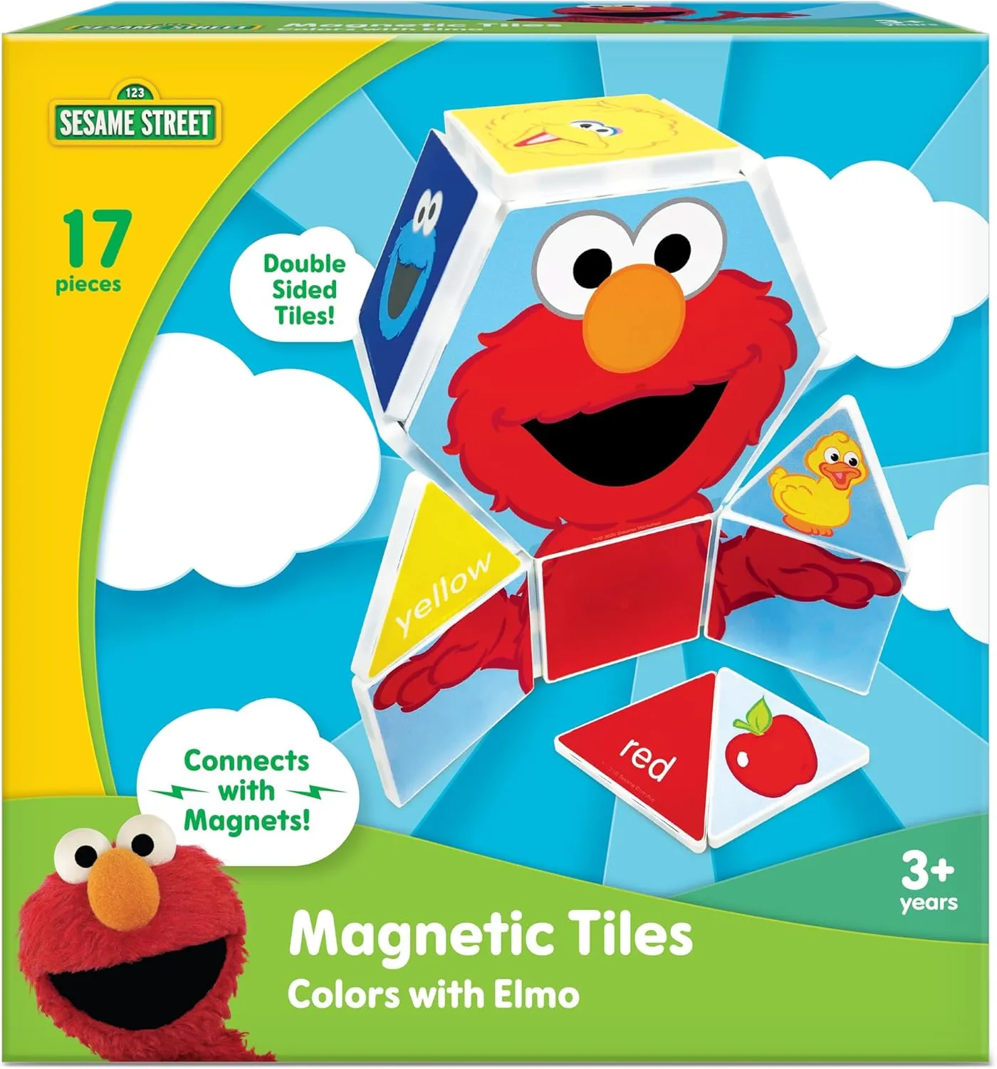 CreateOn “Sesame Street” Toys, Magnetic Kids’ Building Tiles from “Sesame Street” Books, Colors with Elmo Magnet Tiles, Educational Toys for Ages 3 , 17 Pieces