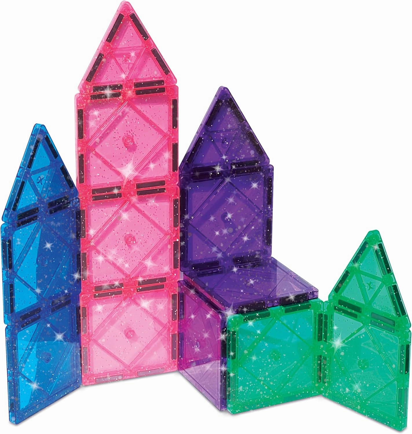 CreateOn Crayola Magnetic Tiles, Building Set for Kids, Magnetic Toys for Kids, Travel Toys, Classroom Sensory Toy Blocks, STEM & Montessori Tools for Boys & Girls Ages 3 , 14-Piece Set (Glitter)