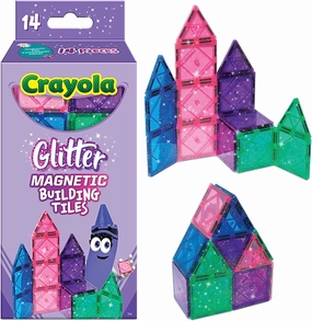 CreateOn Crayola Magnetic Tiles, Building Set for Kids, Magnetic Toys for Kids, Travel Toys, Classroom Sensory Toy Blocks, STEM & Montessori Tools for Boys & Girls Ages 3 , 14-Piece Set (Glitter)