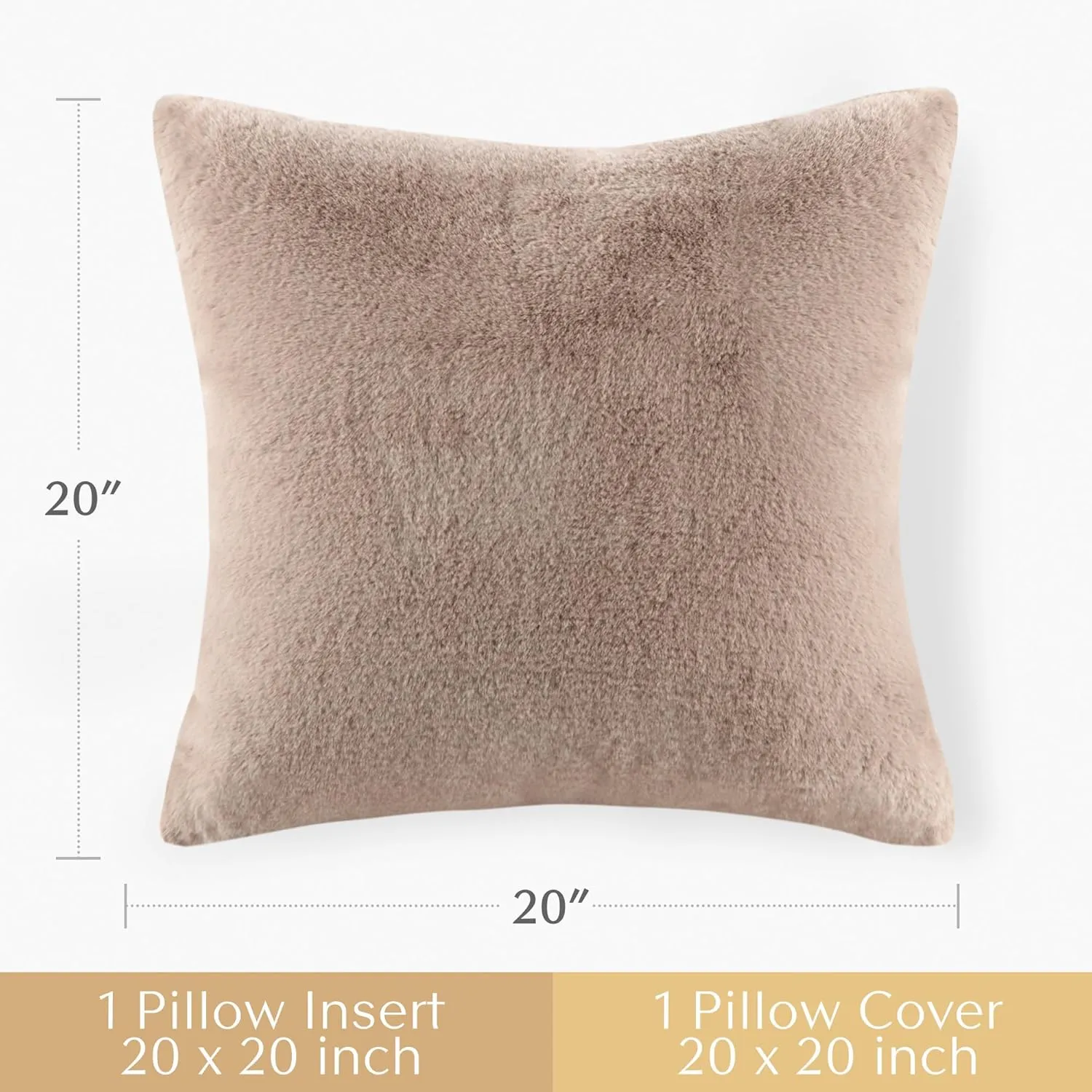 Croscill Décor Pillow, Luxurious Long Faux Fur Plush Removable Cover with Brand Insignia Zipper, All Season & Skin Friendly Poly Filling Décor Pillow Insert, Sable, Square, 20x20, Golden