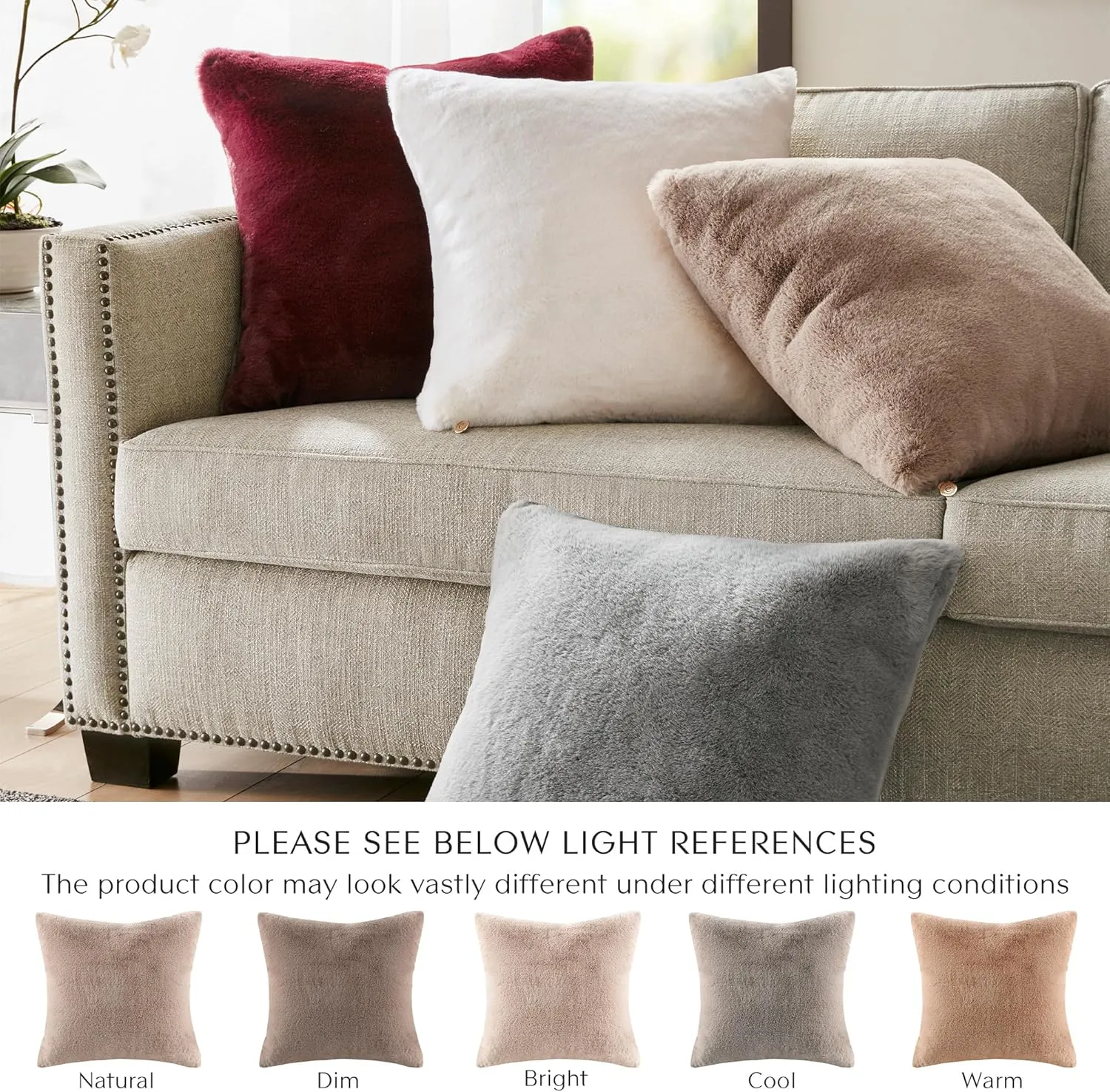Croscill Décor Pillow, Luxurious Long Faux Fur Plush Removable Cover with Brand Insignia Zipper, All Season & Skin Friendly Poly Filling Décor Pillow Insert, Sable, Square, 20x20, Golden