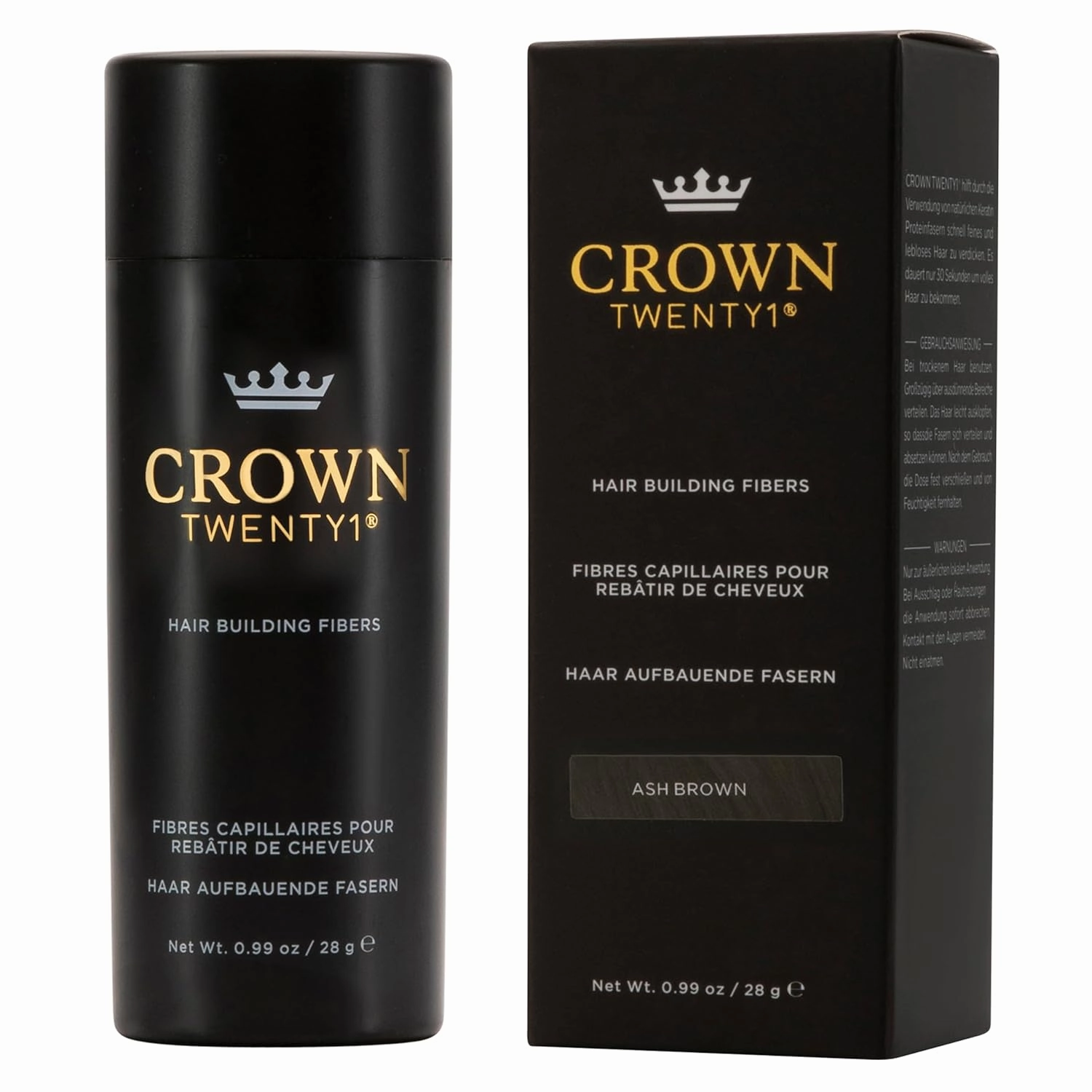 CROWN Hair Building Fibers (28g) - Instantly Cover Fine & Thinning Hair for a Thicker, Fuller Look - A Natural Keratin Concealer - 13 Shades for Men & Women - Ash Brown