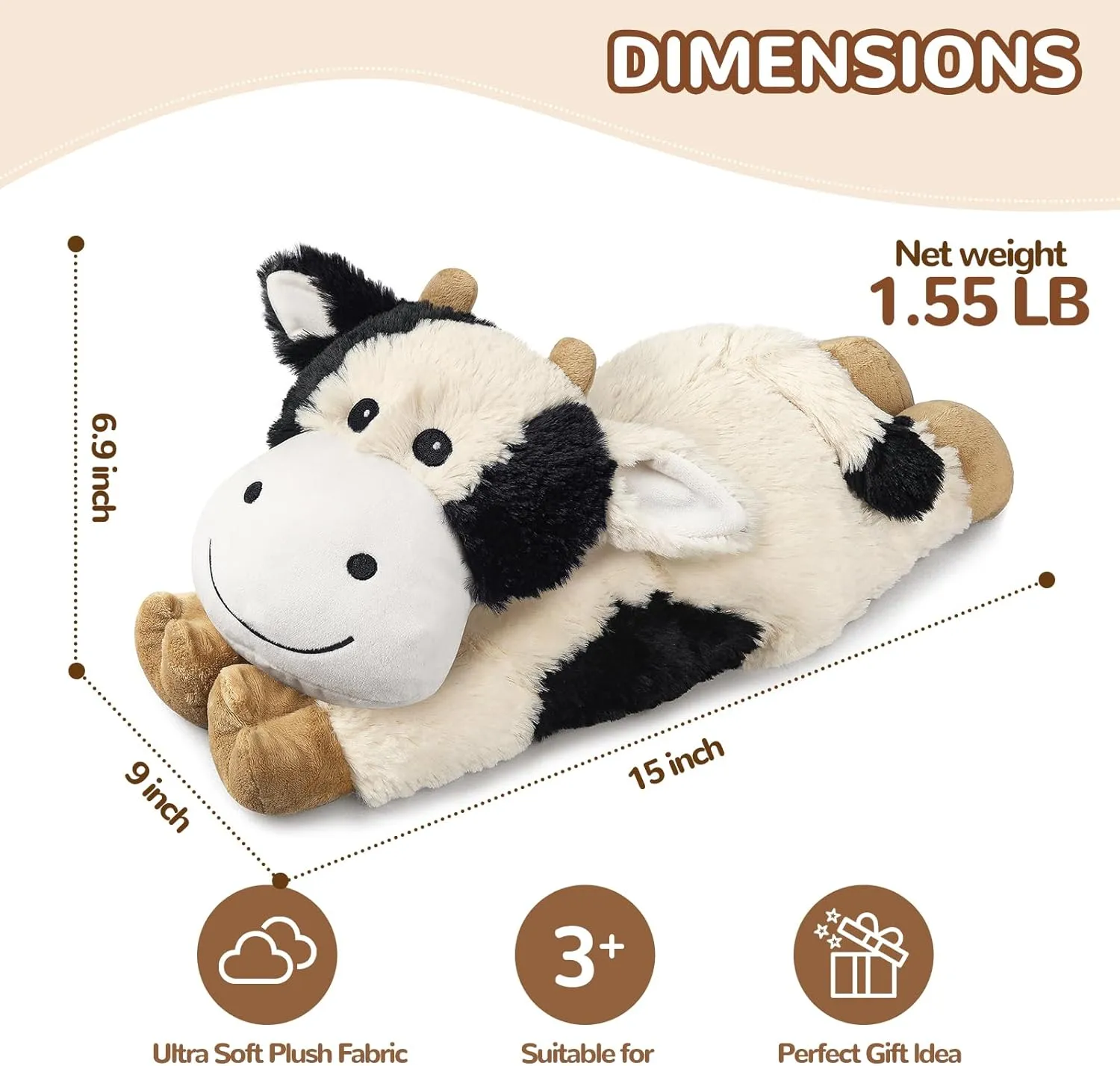 Cuckool Warmable Cow Stuffed Animals, Microwavable Stuffed Animals Heating Pad for Cramps, Pain Stress Relief, Heatable & Coolable Lavender Scented Plush Toys for Anxiety, Women & Kids Bedtime
