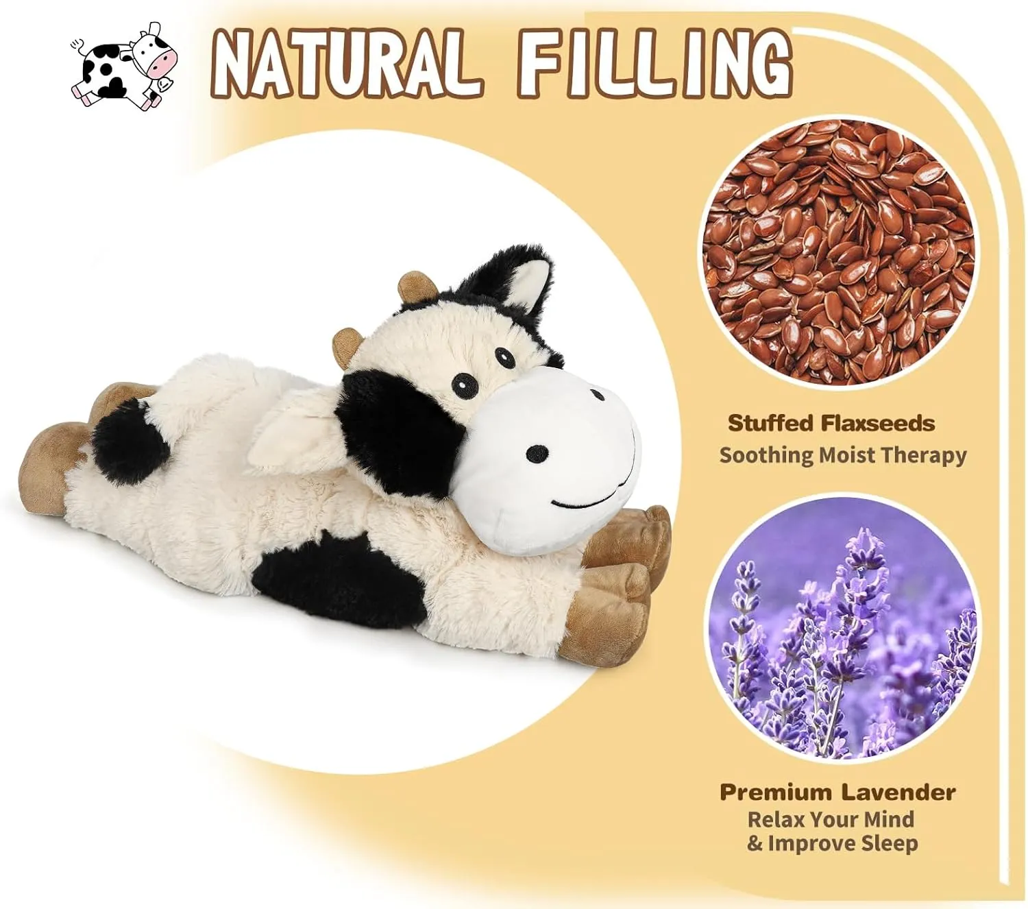 Cuckool Warmable Cow Stuffed Animals, Microwavable Stuffed Animals Heating Pad for Cramps, Pain Stress Relief, Heatable & Coolable Lavender Scented Plush Toys for Anxiety, Women & Kids Bedtime
