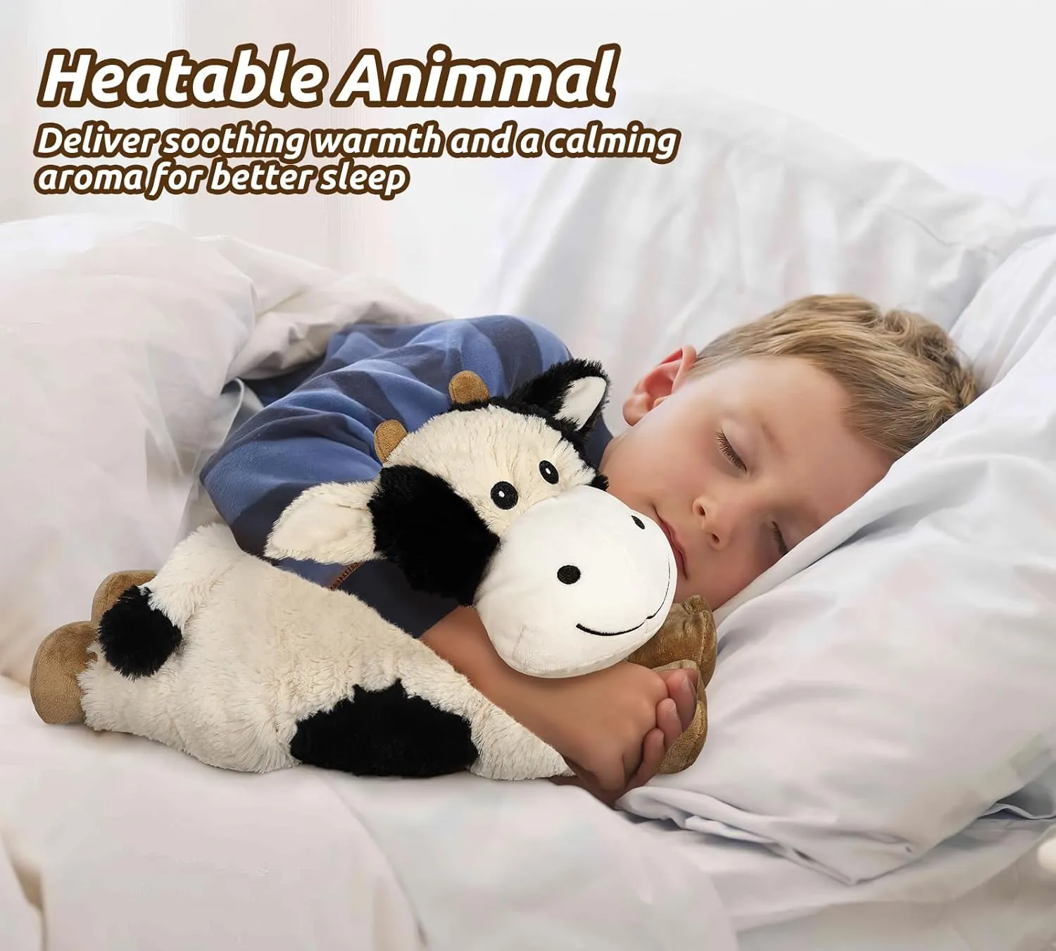 Cuckool Warmable Cow Stuffed Animals, Microwavable Stuffed Animals Heating Pad for Cramps, Pain Stress Relief, Heatable & Coolable Lavender Scented Plush Toys for Anxiety, Women & Kids Bedtime