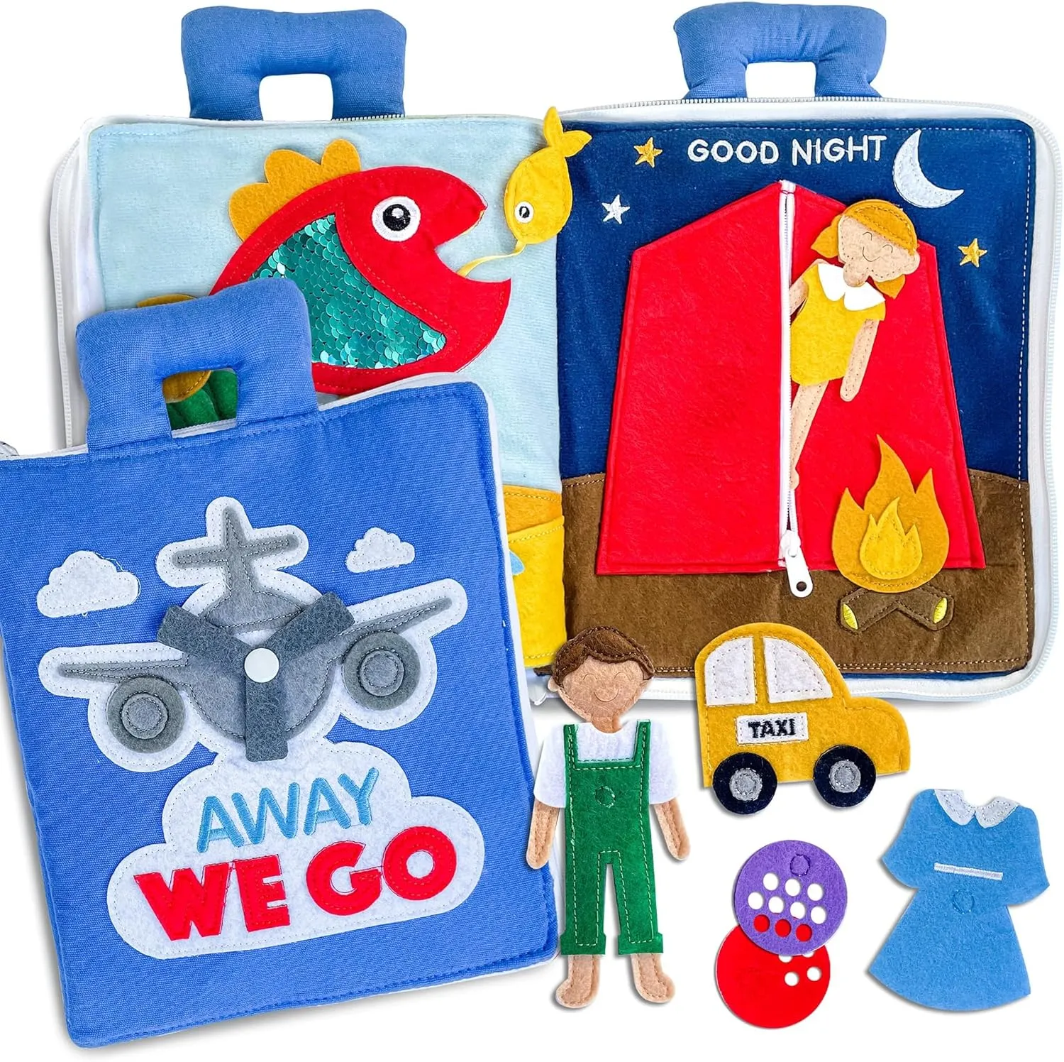 Curious Columbus Quiet Book – Away We Go Busy Book for Toddlers, Montessori Airplane Travel Toy for Preschool and Early Learning
