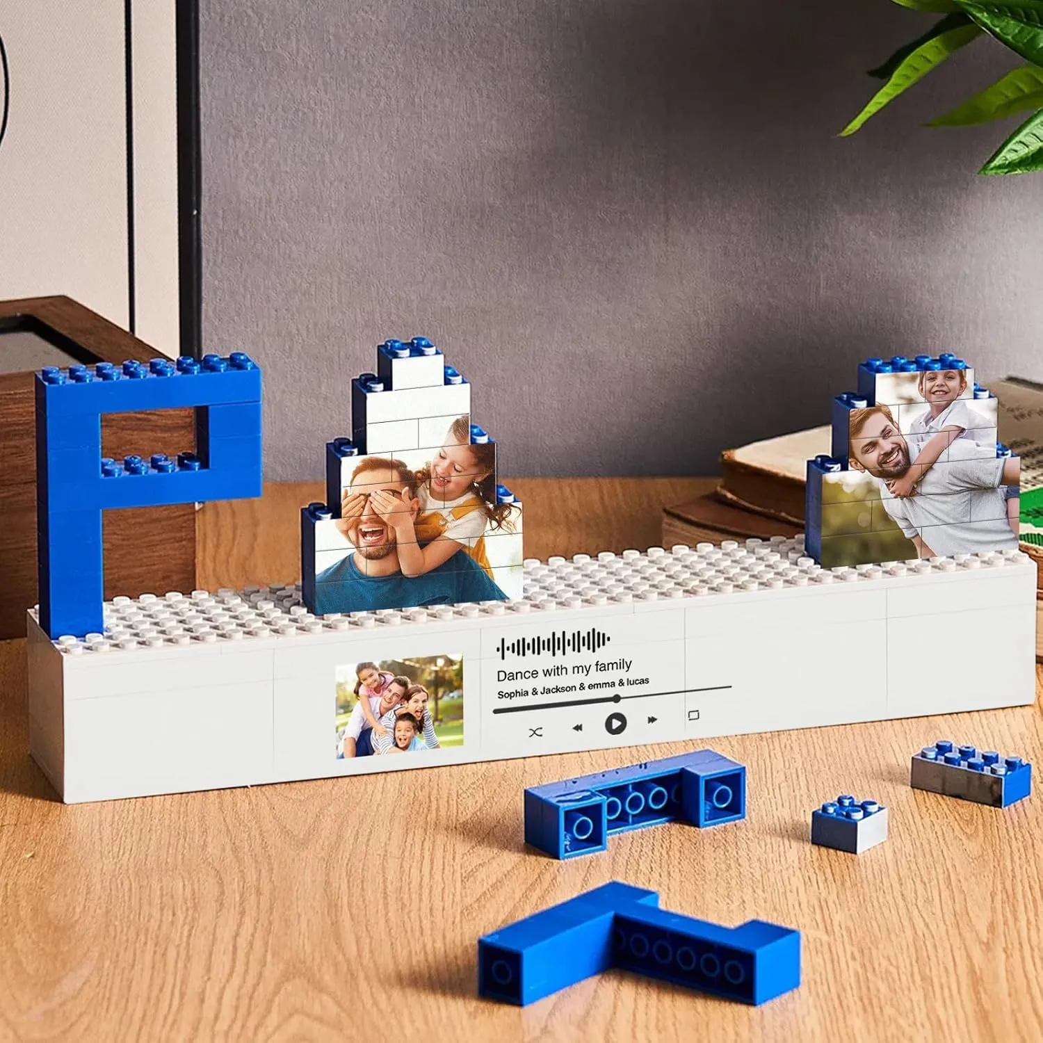Custom Photo Puzzles Gifts for Dad, PAPA Shaped Personalized Picture Building Blocks Bricks Puzzles with Music Code, DIY Love Home Decor Holiday Birthday