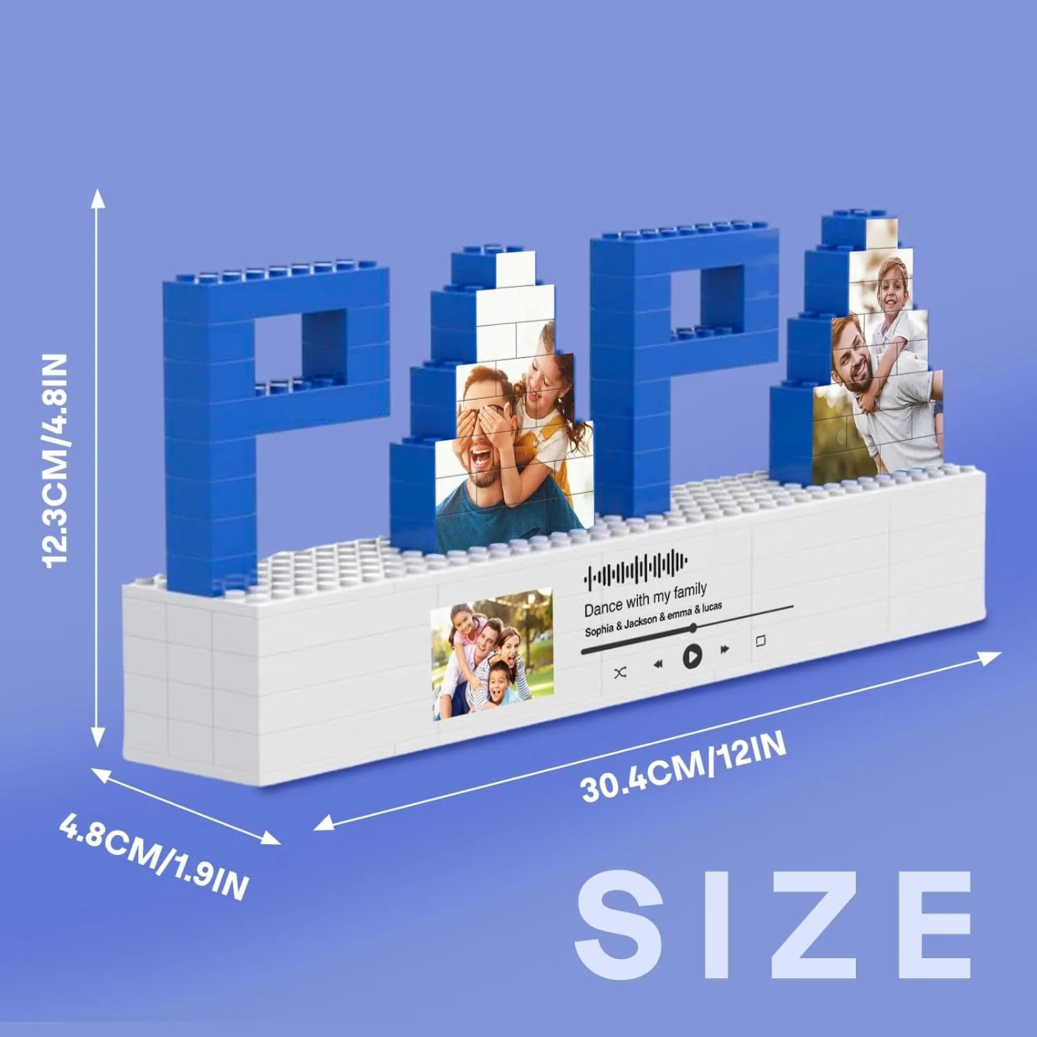 Custom Photo Puzzles Gifts for Dad, PAPA Shaped Personalized Picture Building Blocks Bricks Puzzles with Music Code, DIY Love Home Decor Holiday Birthday