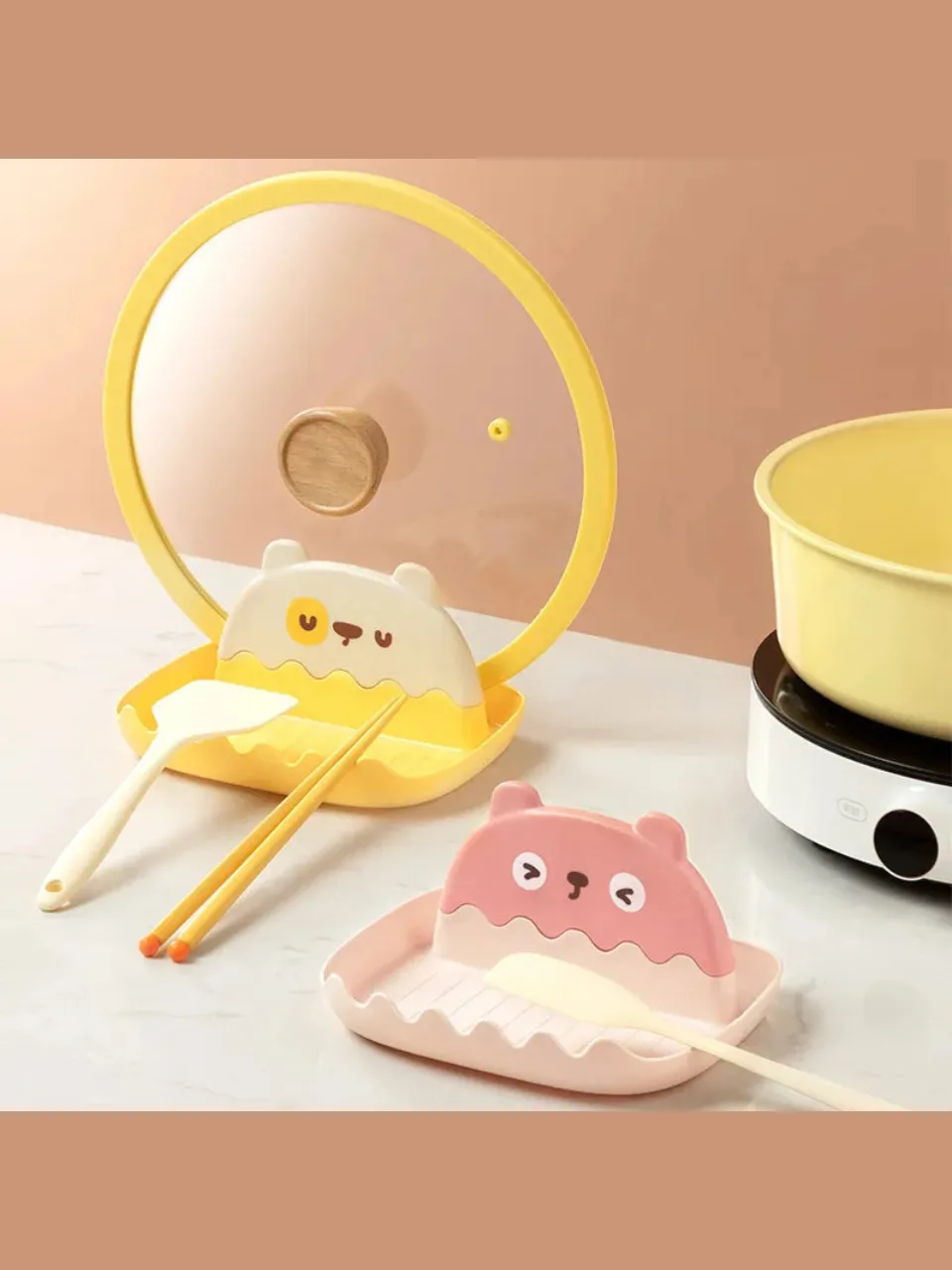 Cute Bear Kitchen Pot Lid Spatula Stand Holder
