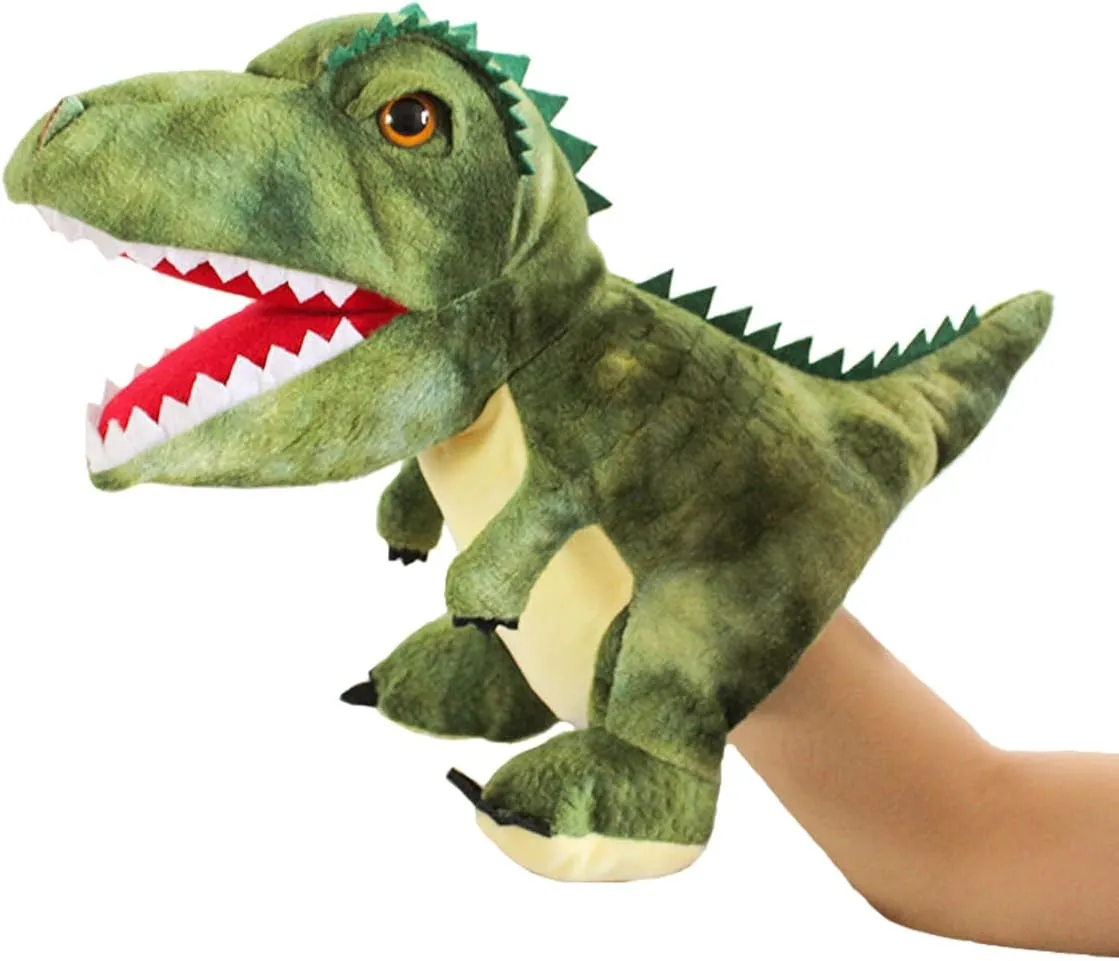 Cute Dinosaur Hand Puppet Funny Plush Stuffed Animal Toy Adults Toddler Huggable Dinosaur Plushies Pretend Play Doll Storytelling Interactive Puppet Toys Xmas Birthday Party Supplies Gift for Kids