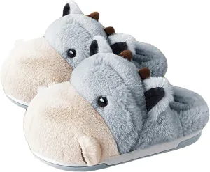 Cute Hippo Cartoon Animal Winter Warm Home Furry Slippers