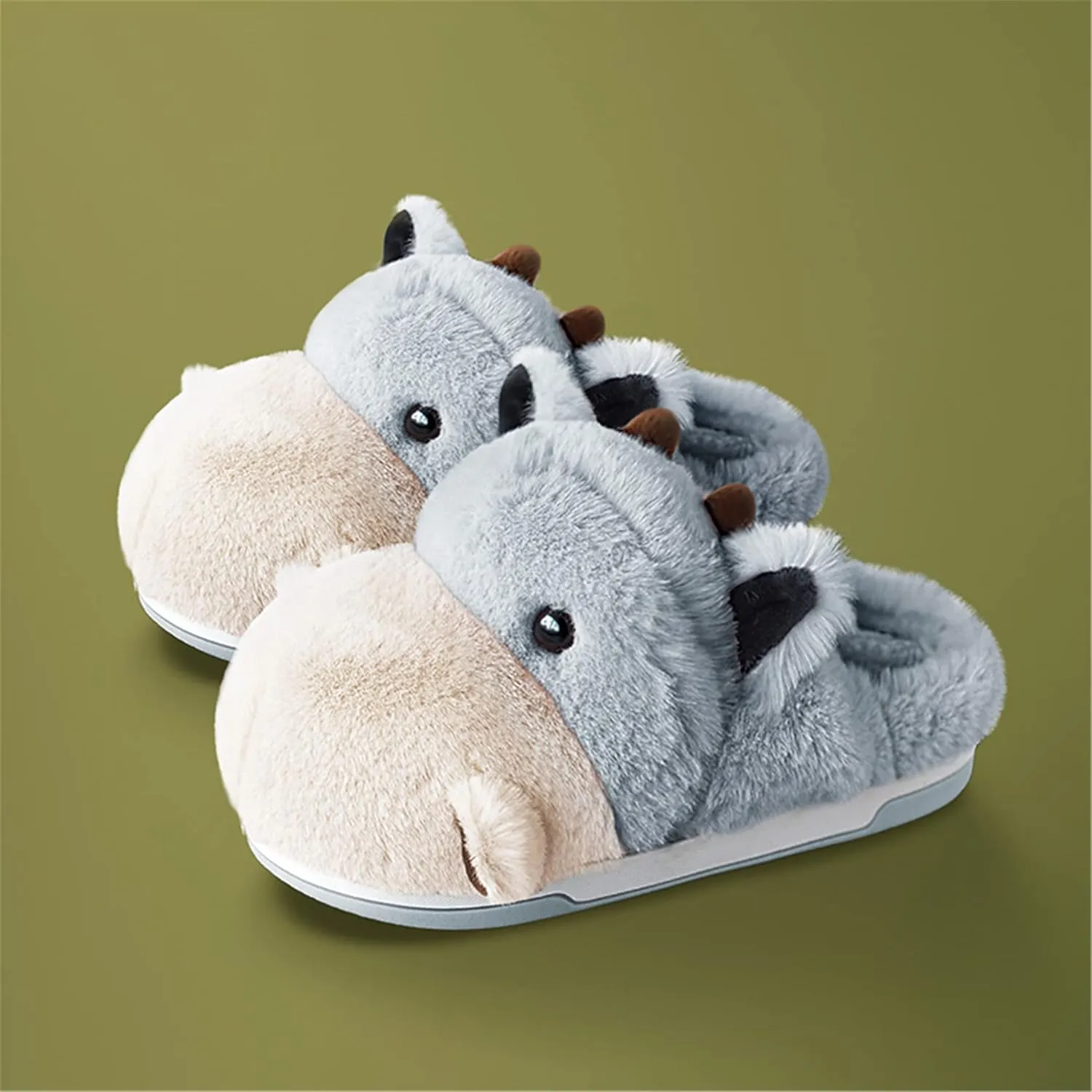 Cute Hippo Cartoon Animal Winter Warm Home Furry Slippers