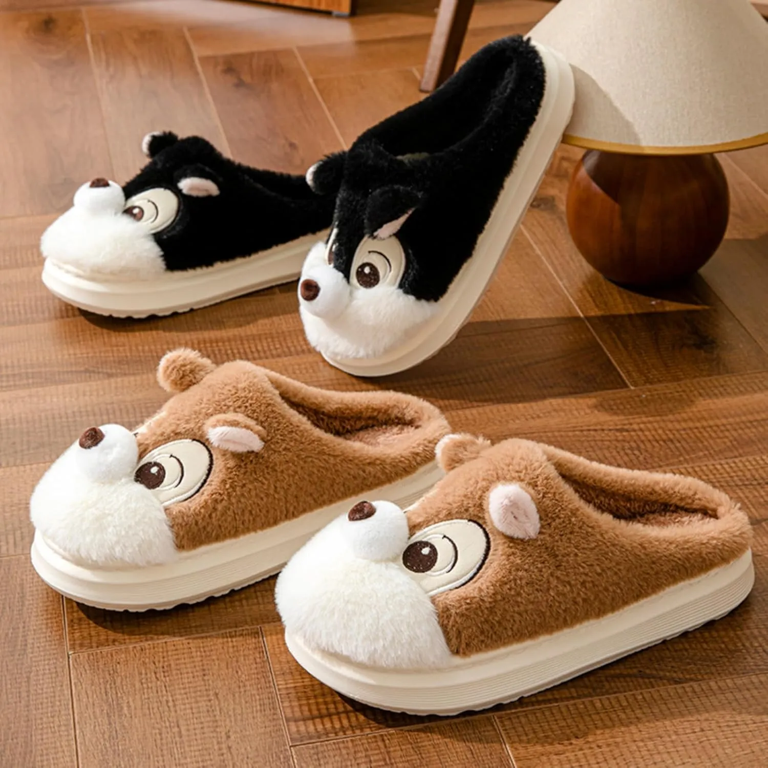 Cute Squirrel Plush Slippers Y2K Animal Cotton Stuff Slippers Home Cozy Furry Fluffy Soft Indoor House Shoes