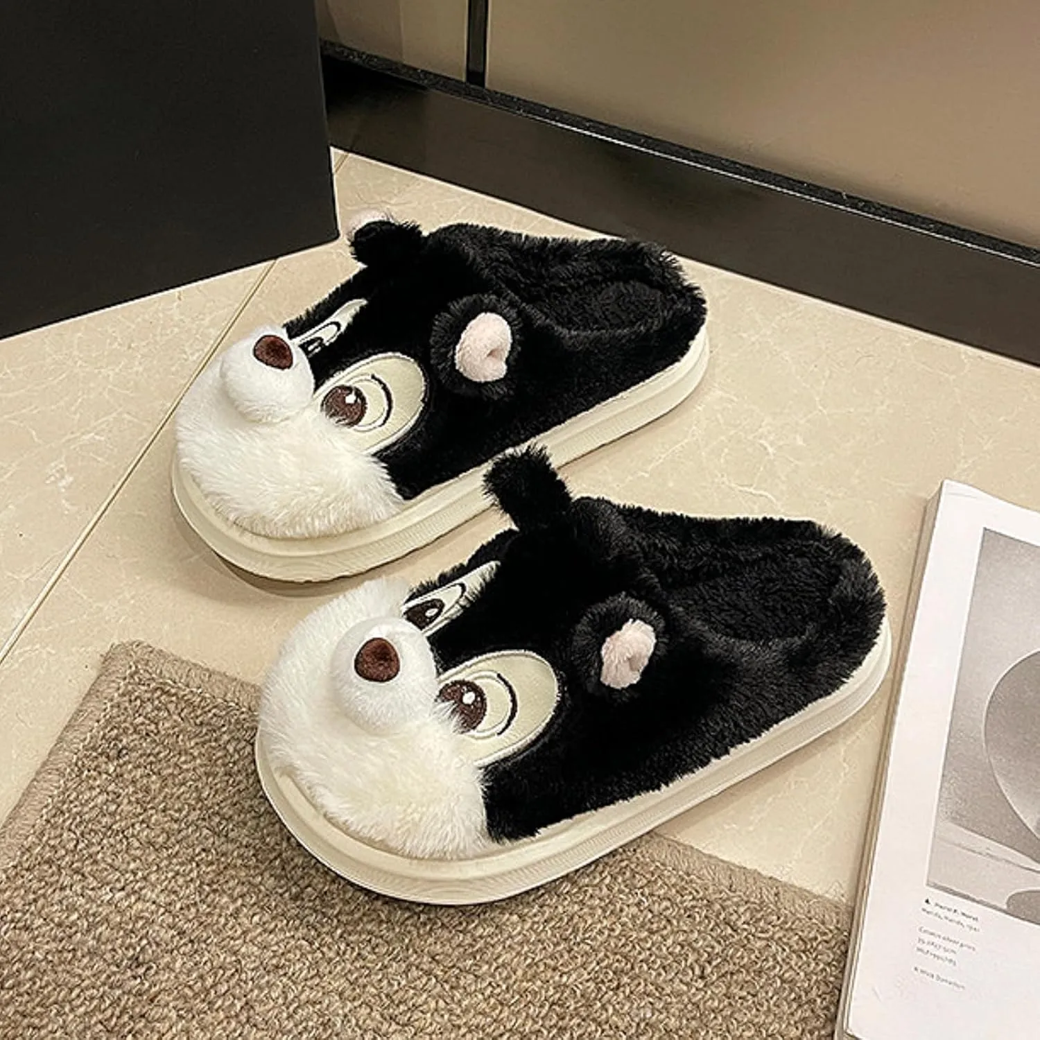 Cute Squirrel Plush Slippers Y2K Animal Cotton Stuff Slippers Home Cozy Furry Fluffy Soft Indoor House Shoes
