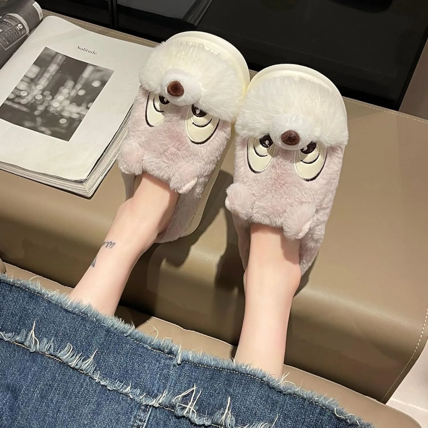 Cute Squirrel Plush Slippers Y2K Animal Cotton Stuff Slippers Home Cozy Furry Fluffy Soft Indoor House Shoes