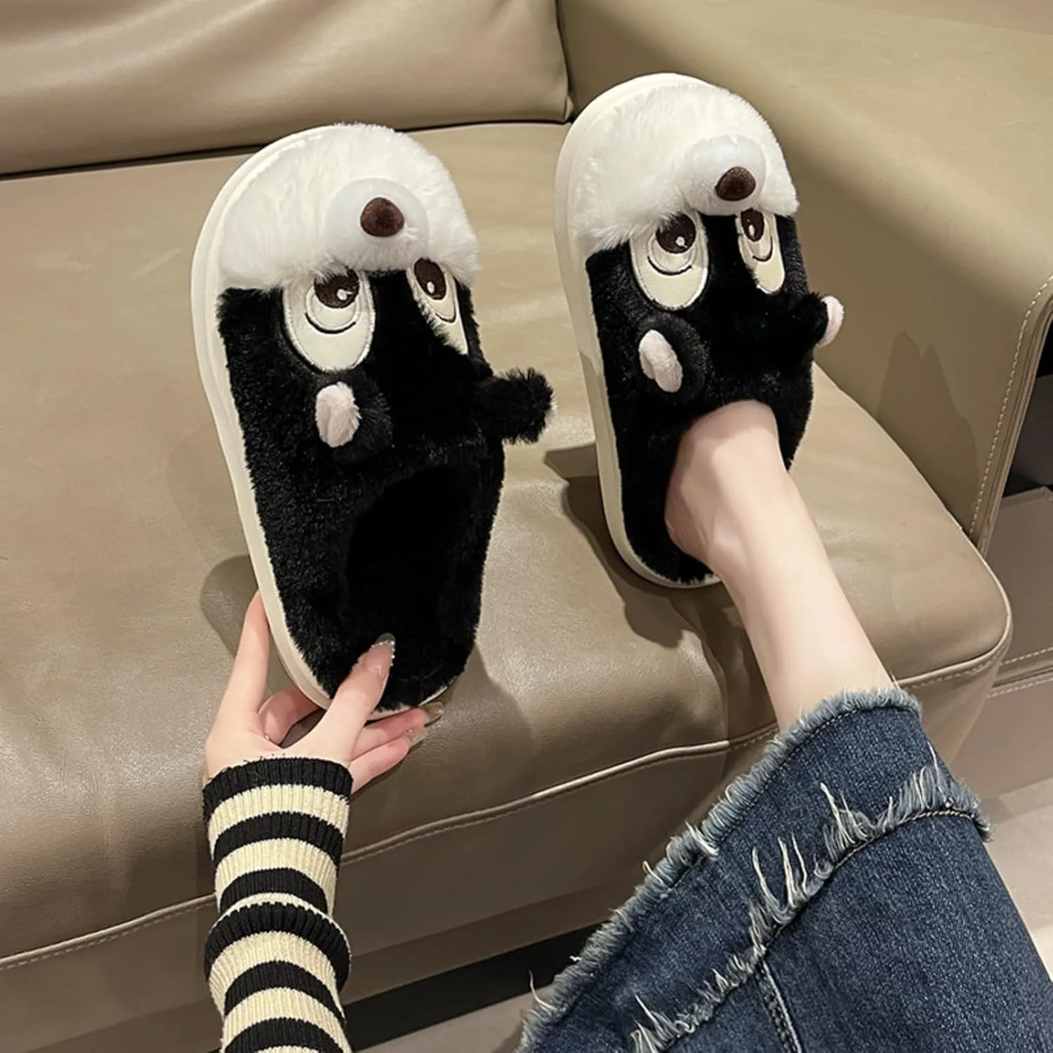 Cute Squirrel Plush Slippers Y2K Animal Cotton Stuff Slippers Home Cozy Furry Fluffy Soft Indoor House Shoes