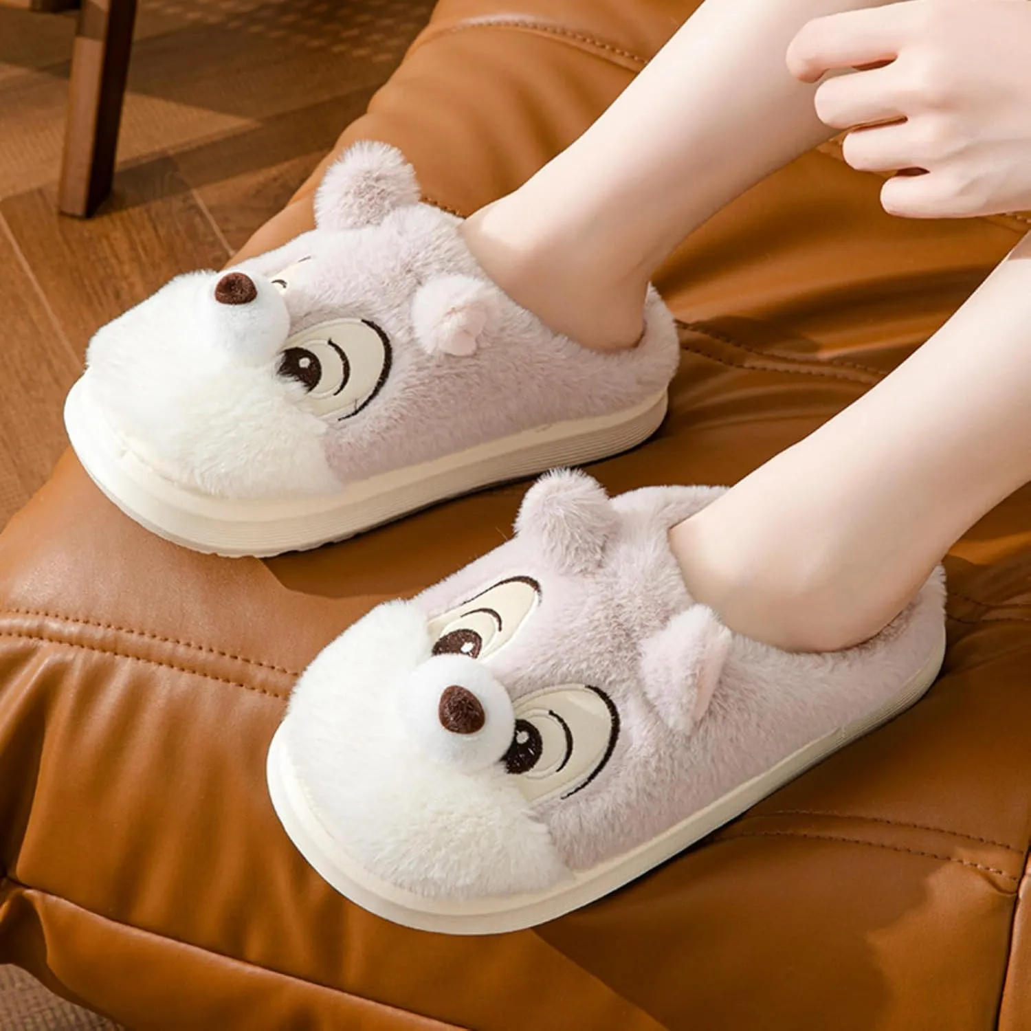 Cute Squirrel Plush Slippers Y2K Animal Cotton Stuff Slippers Home Cozy Furry Fluffy Soft Indoor House Shoes