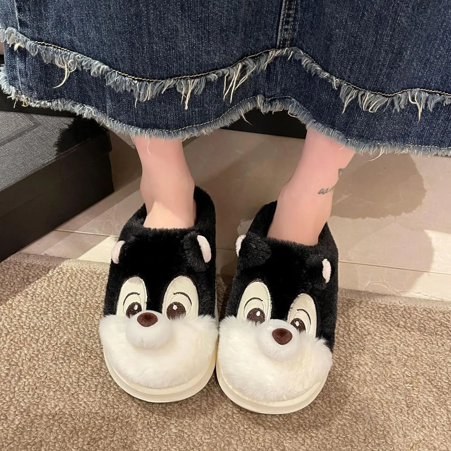 Cute Squirrel Plush Slippers Y2K Animal Cotton Stuff Slippers Home Cozy Furry Fluffy Soft Indoor House Shoes