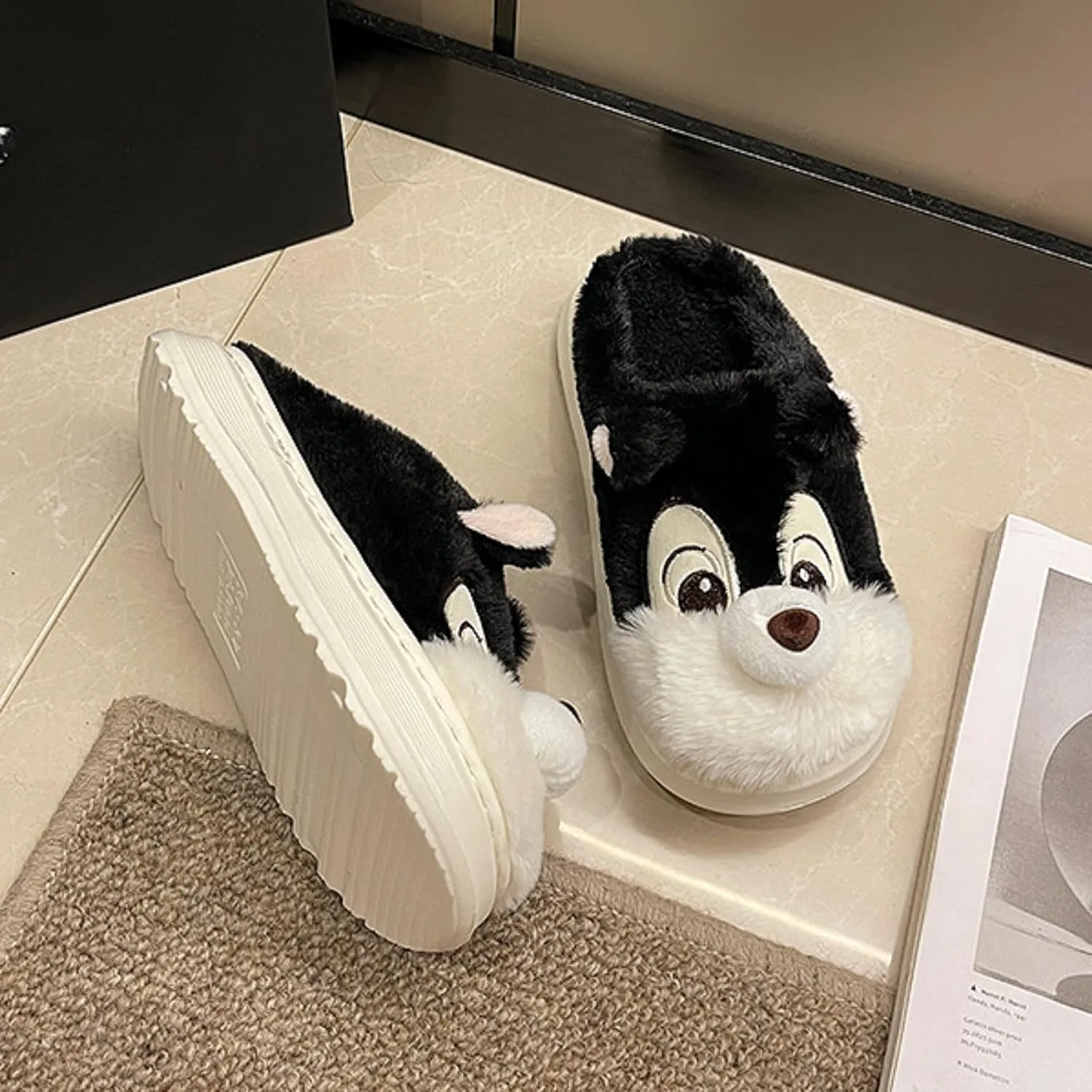 Cute Squirrel Plush Slippers Y2K Animal Cotton Stuff Slippers Home Cozy Furry Fluffy Soft Indoor House Shoes