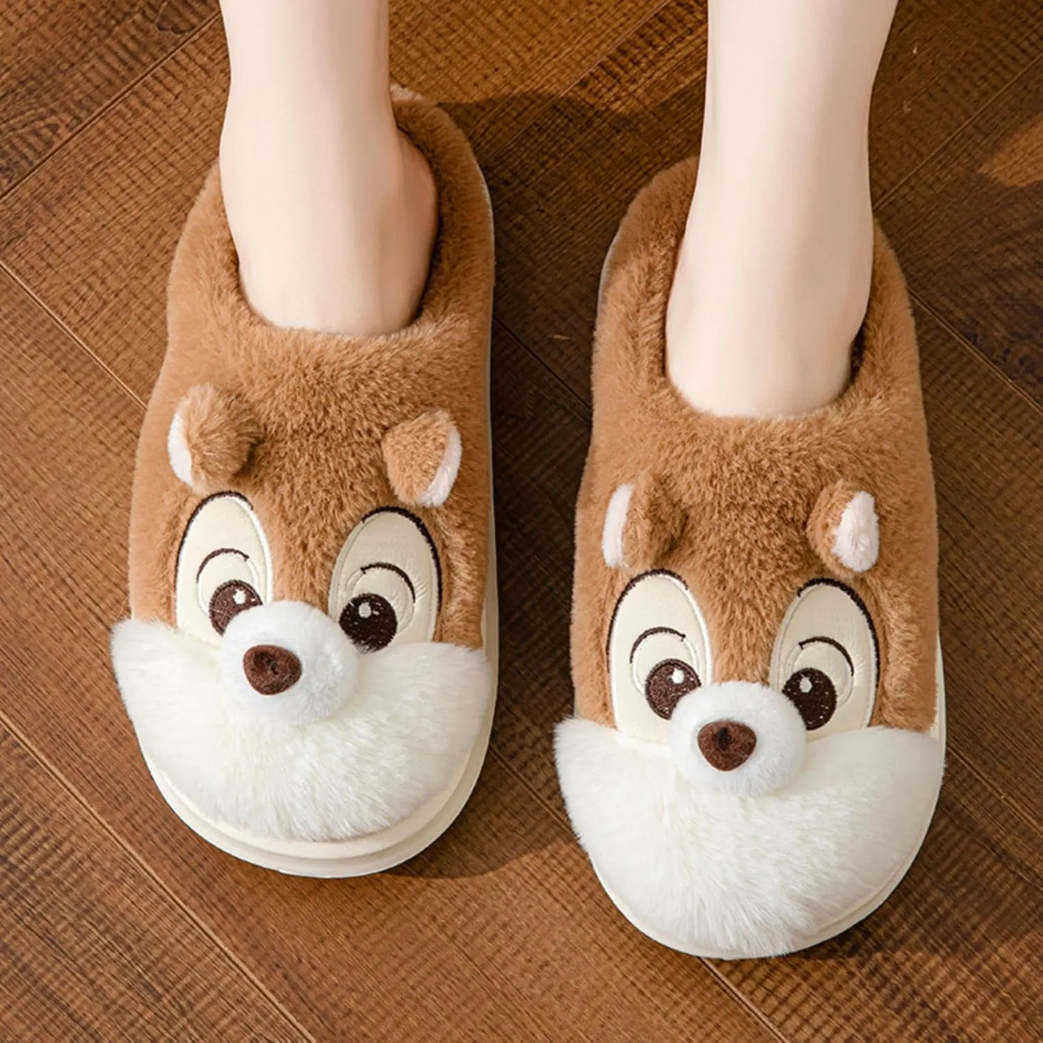 Cute Squirrel Plush Slippers Y2K Animal Cotton Stuff Slippers Home Cozy Furry Fluffy Soft Indoor House Shoes