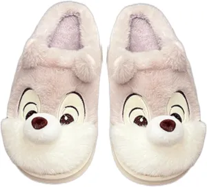 Cute Squirrel Plush Slippers Y2K Animal Cotton Stuff Slippers Home Cozy Furry Fluffy Soft Indoor House Shoes