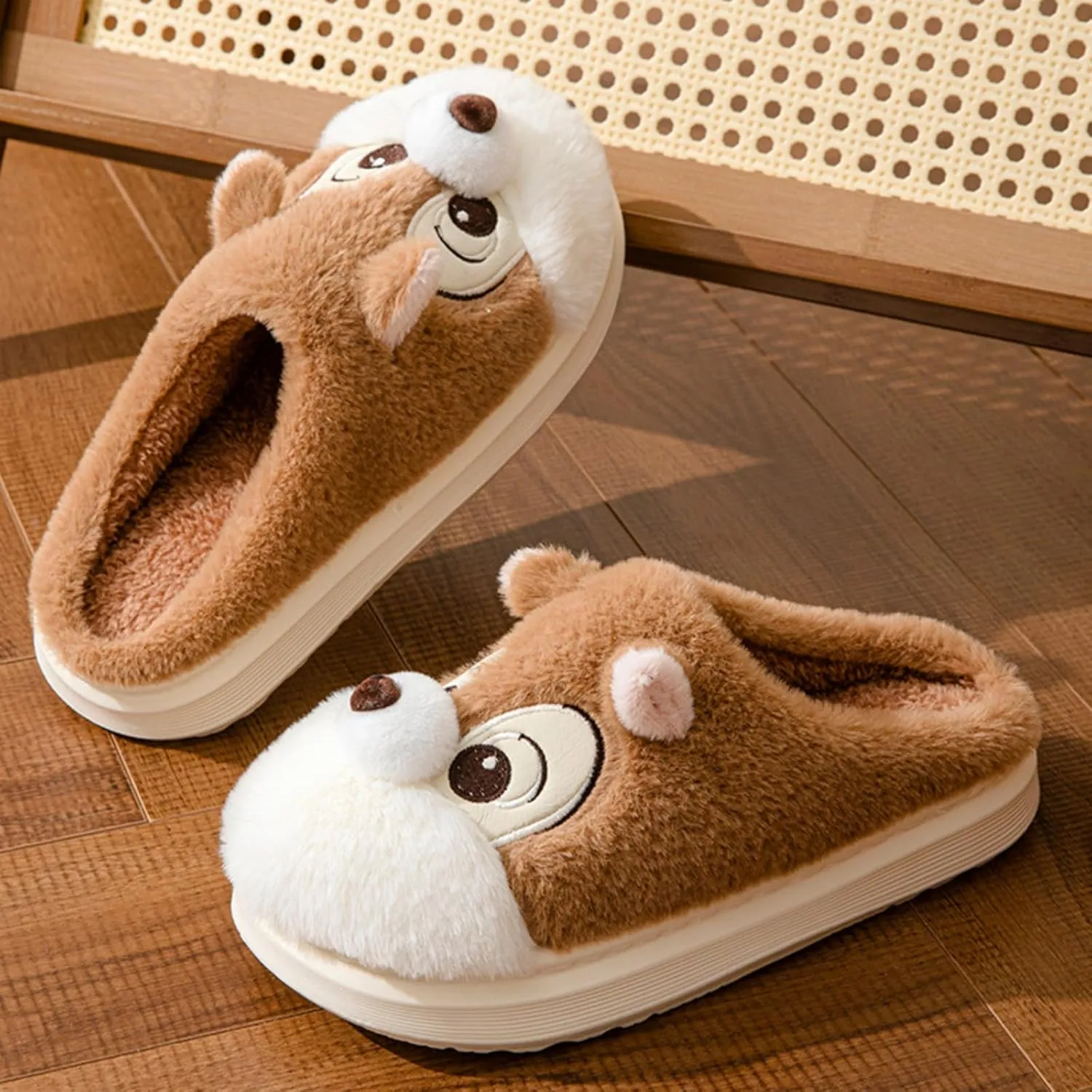 Cute Squirrel Plush Slippers Y2K Animal Cotton Stuff Slippers Home Cozy Furry Fluffy Soft Indoor House Shoes