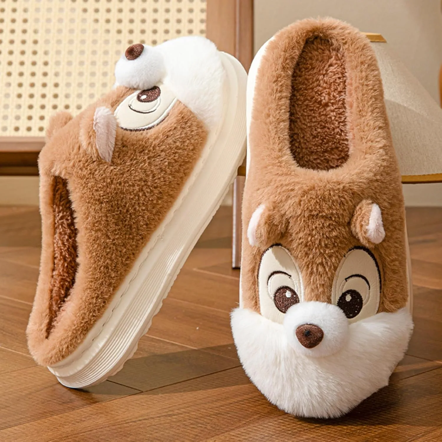 Cute Squirrel Plush Slippers Y2K Animal Cotton Stuff Slippers Home Cozy Furry Fluffy Soft Indoor House Shoes