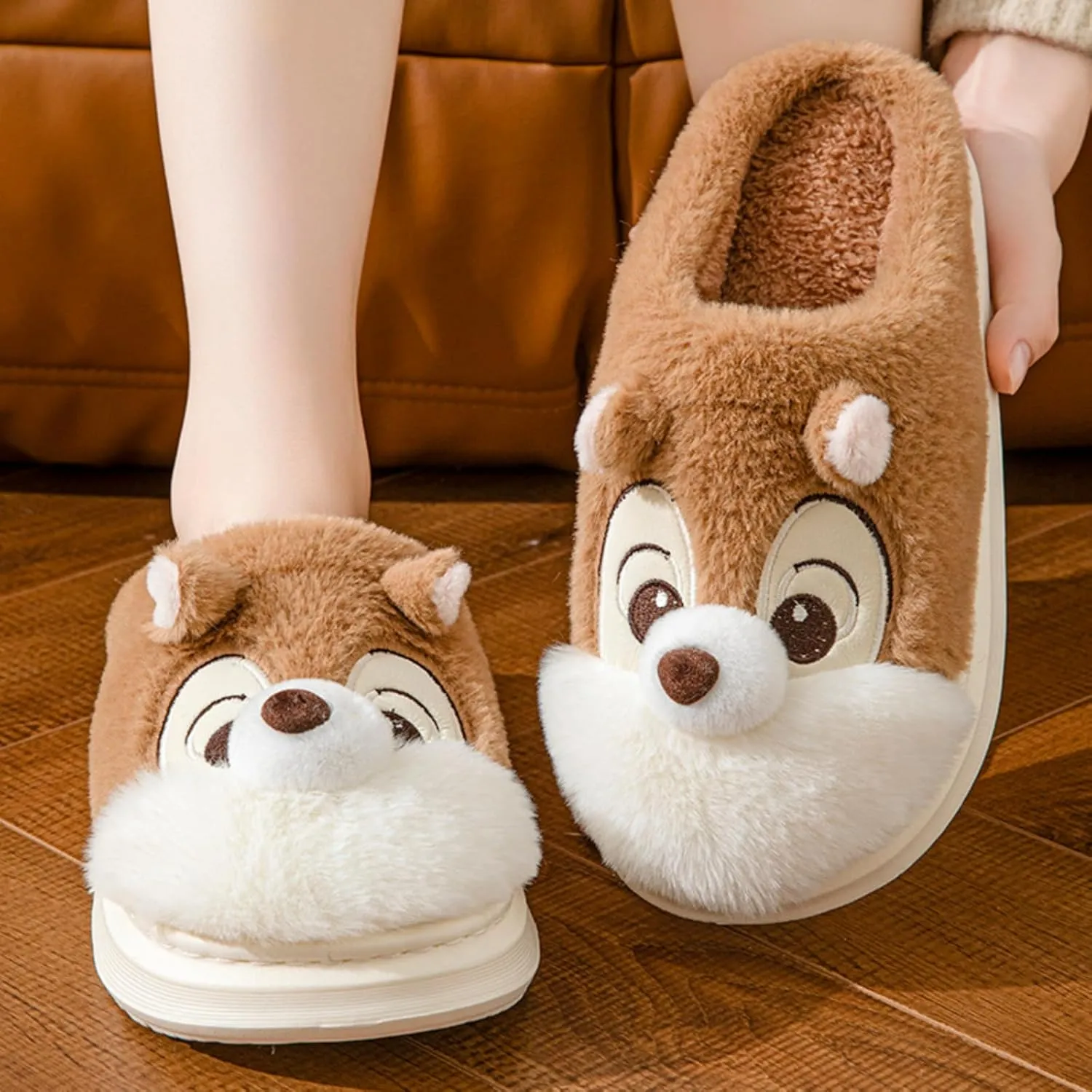 Cute Squirrel Plush Slippers Y2K Animal Cotton Stuff Slippers Home Cozy Furry Fluffy Soft Indoor House Shoes