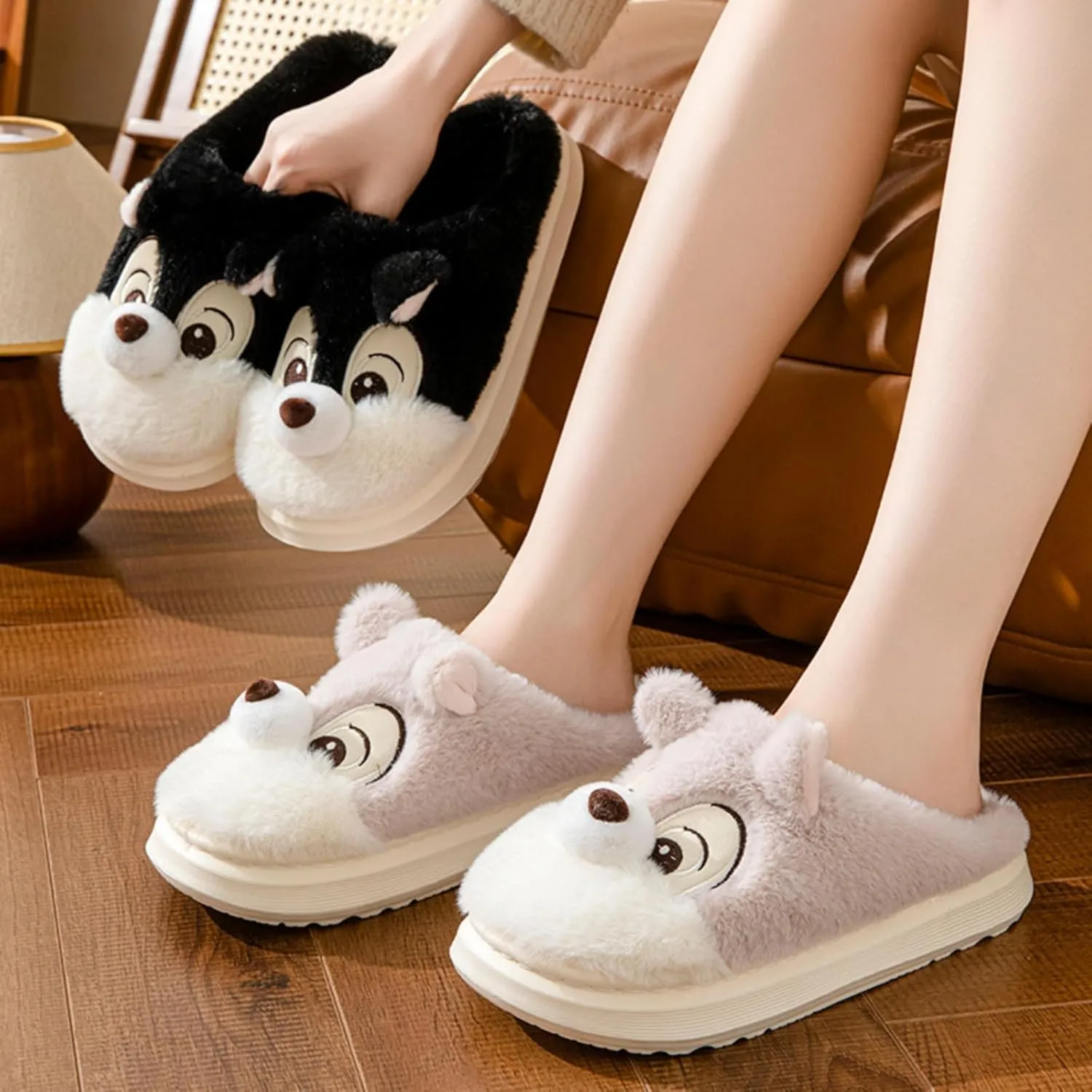 Cute Squirrel Plush Slippers Y2K Animal Cotton Stuff Slippers Home Cozy Furry Fluffy Soft Indoor House Shoes