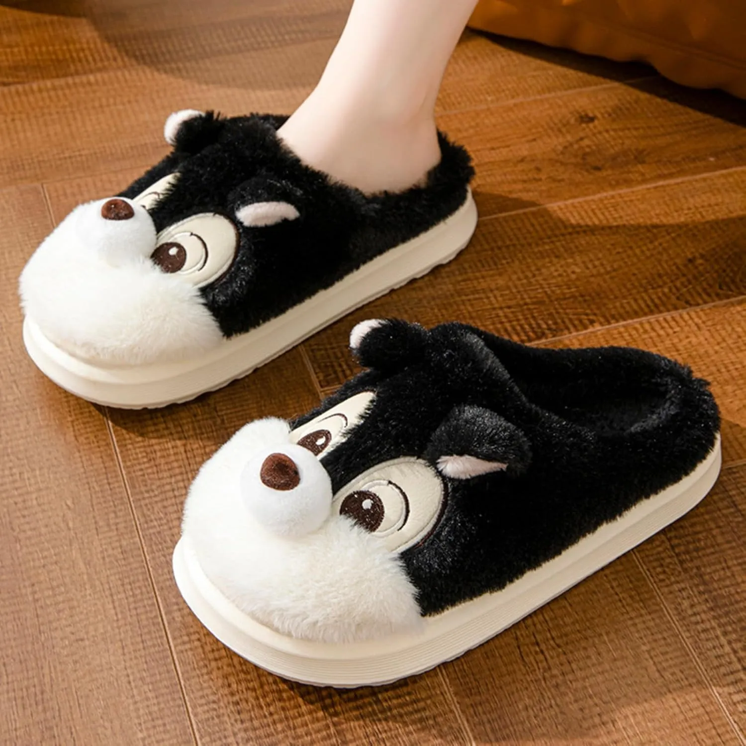 Cute Squirrel Plush Slippers Y2K Animal Cotton Stuff Slippers Home Cozy Furry Fluffy Soft Indoor House Shoes