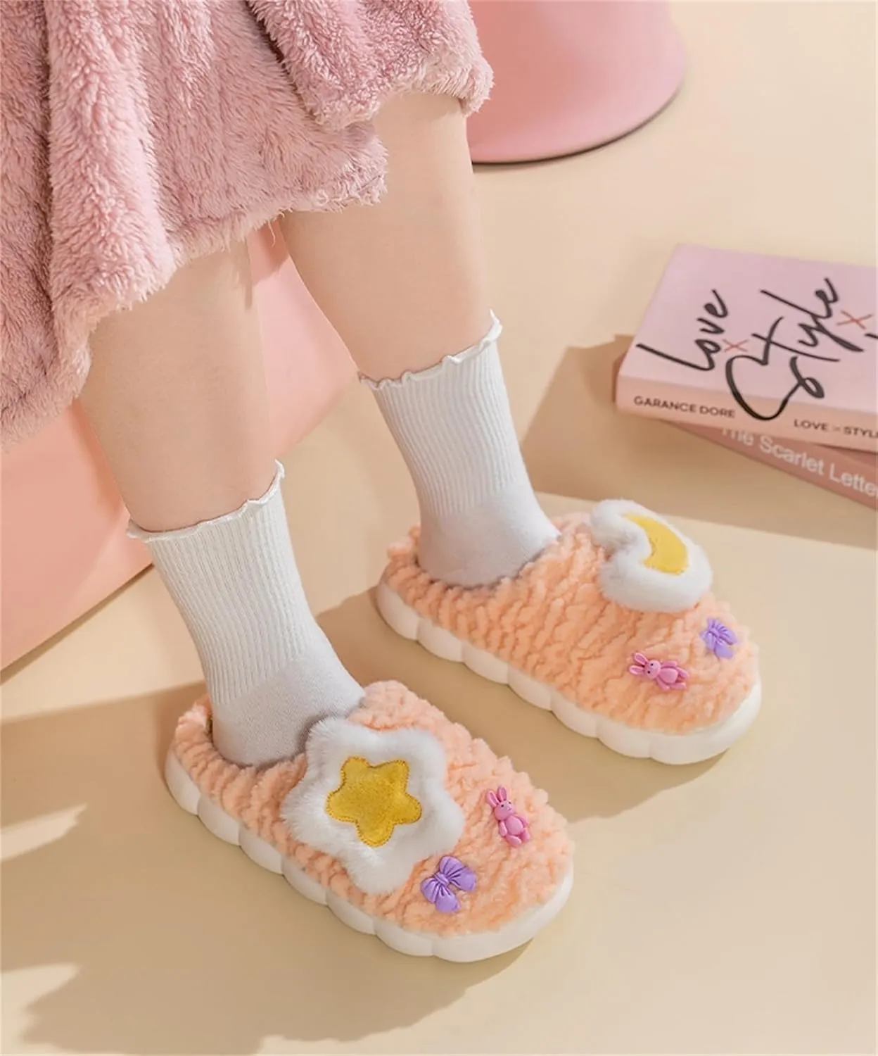 Cute Women's Star Plush Slippers - Warm Indoor & Outdoor Slippers