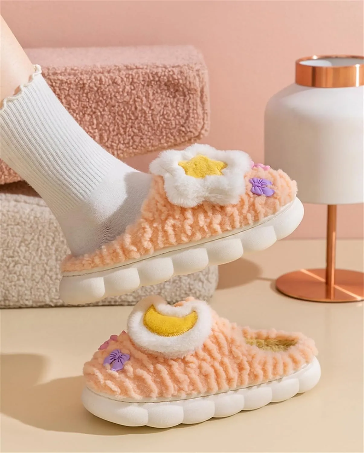 Cute Women's Star Plush Slippers - Warm Indoor & Outdoor Slippers