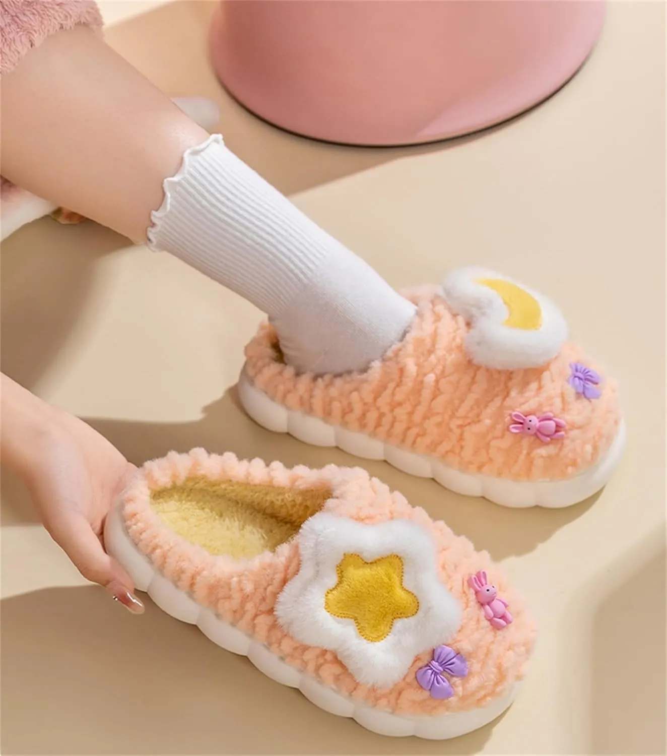 Cute Women's Star Plush Slippers - Warm Indoor & Outdoor Slippers