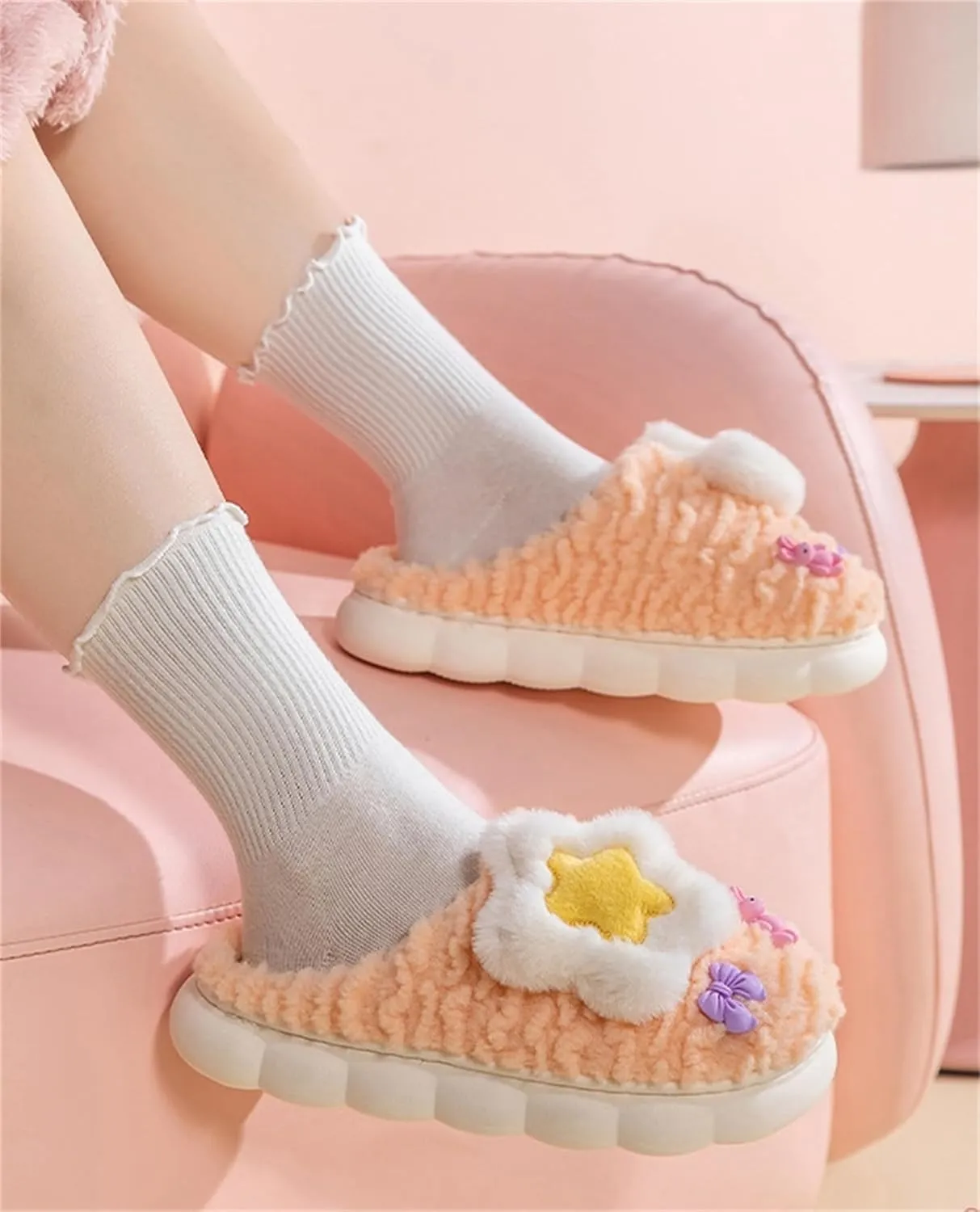 Cute Women's Star Plush Slippers - Warm Indoor & Outdoor Slippers