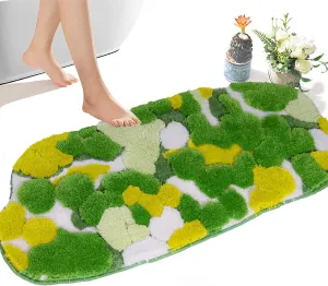 Cute Yellow Green Moss Bathroom Runner Rugs 20x43 Long Leaf Bathroom Rugs Non Slip Bohemian Large Bath Mat Water Absorbent Bath Runner