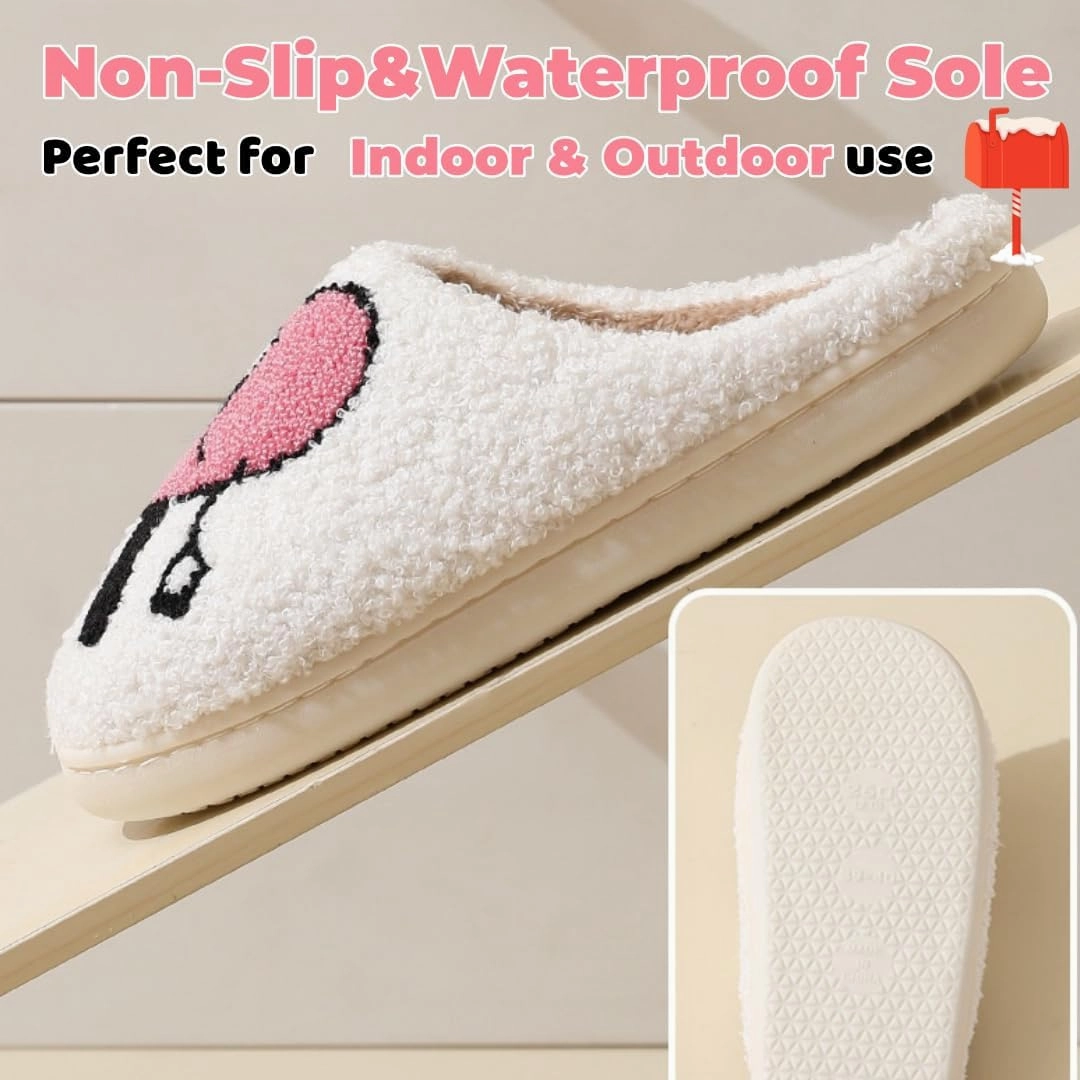 Cute Bunny Slippers for Women and Men - Fuzzy Cartoon Plush Warm Love Pattern Kawaii Couple Slippers for Autumn Winter