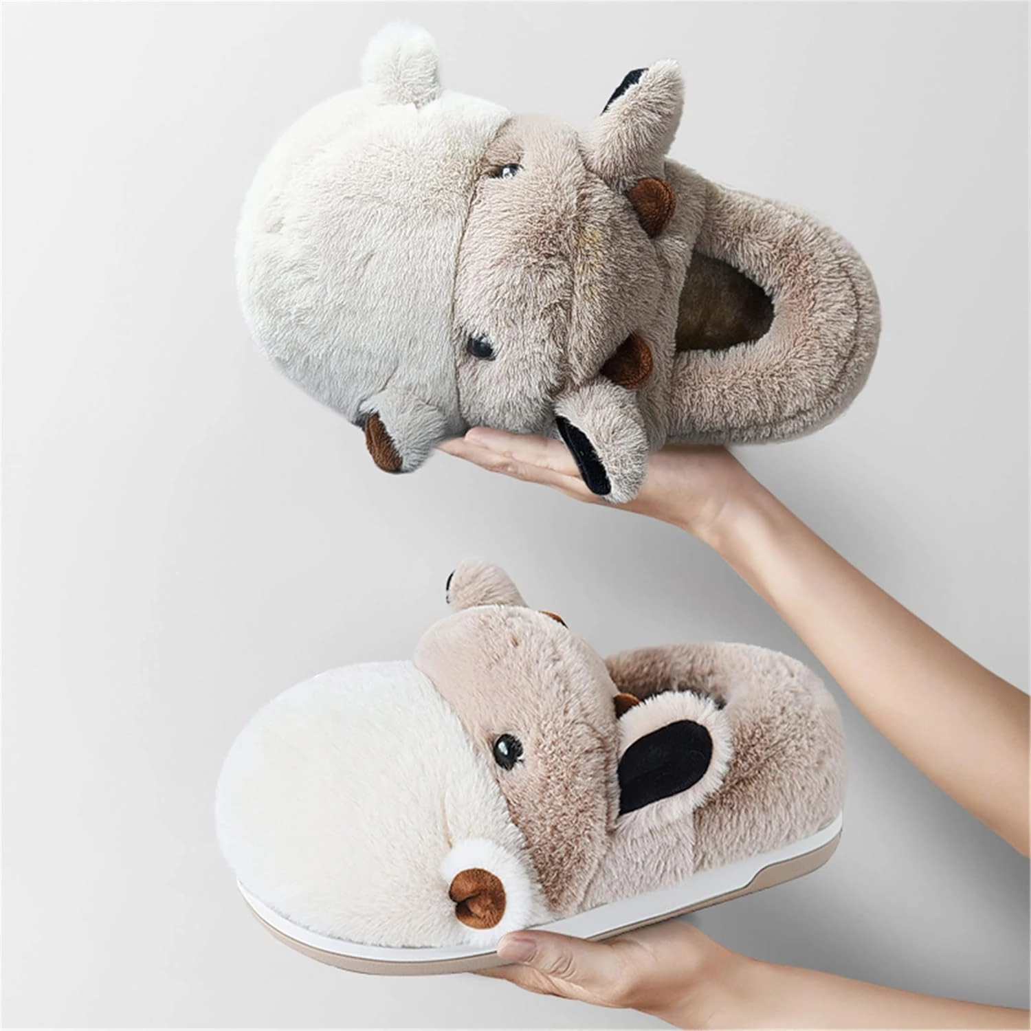 Cute Hippo Cartoon Animal Winter Warm Home Furry Slippers