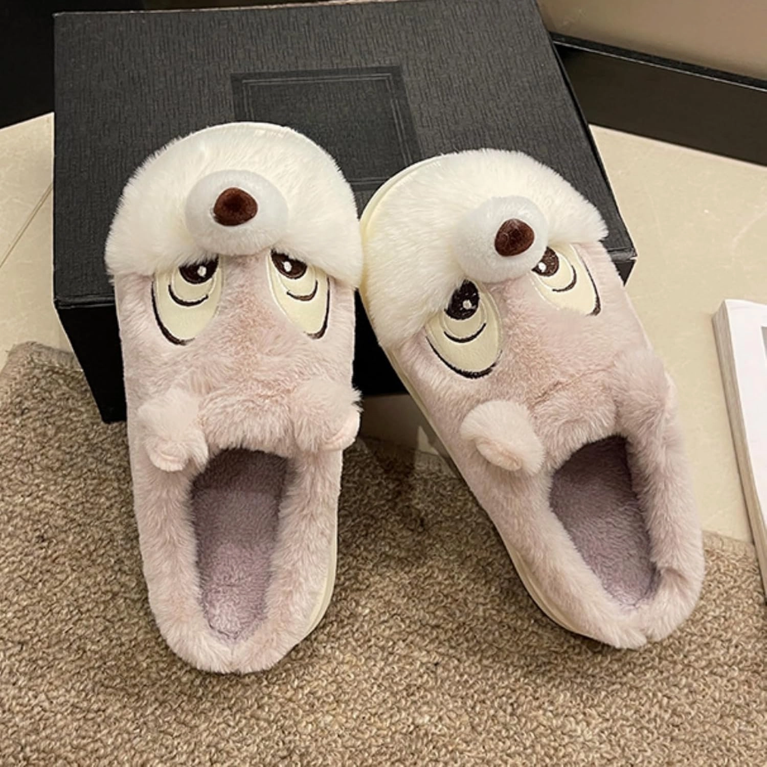 Cute Squirrel Plush Slippers Y2K Animal Cotton Stuff Slippers Home Cozy Furry Fluffy Soft Indoor House Shoes