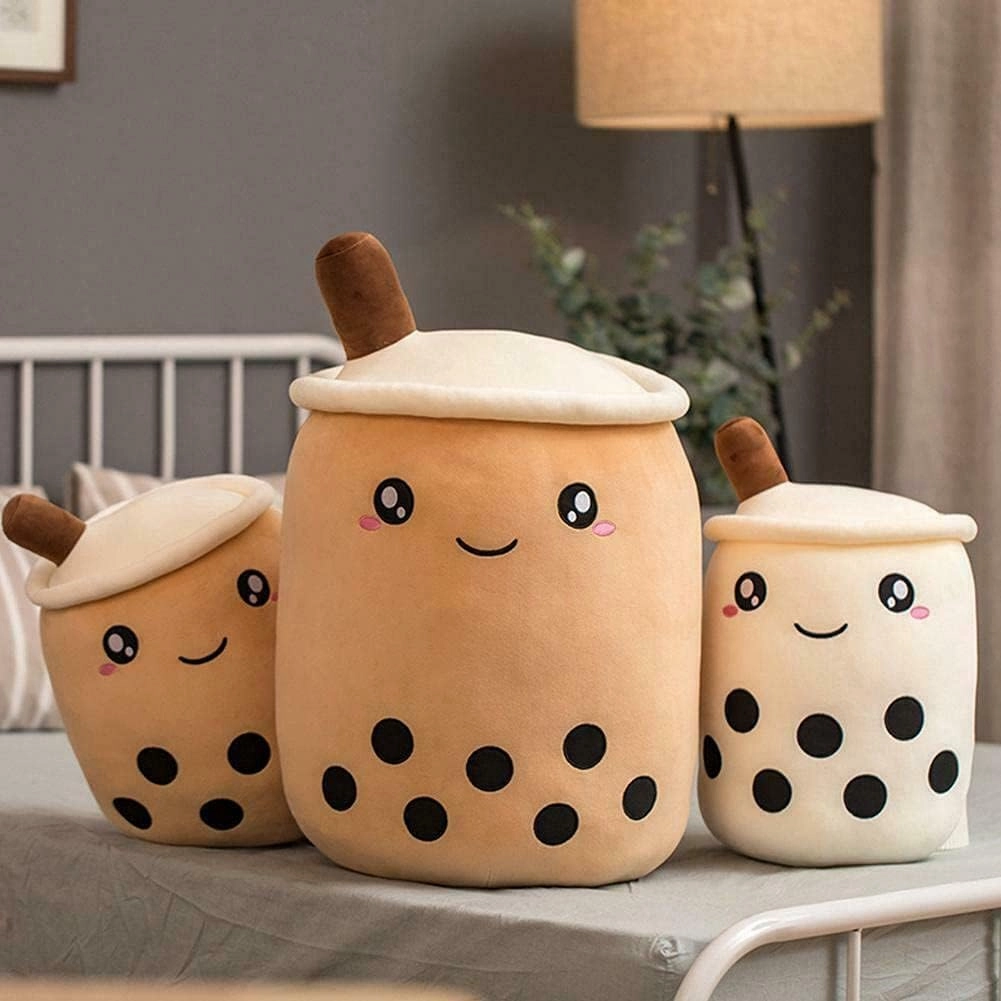 Cute Stuffed Boba Plush Bubble Tea Plushie Pillow Milk Tea Cup Pillow Food Plushie, Soft Kawaii Hugging Plush Toys Gifts for Kids(Brown, 19.6 inch)