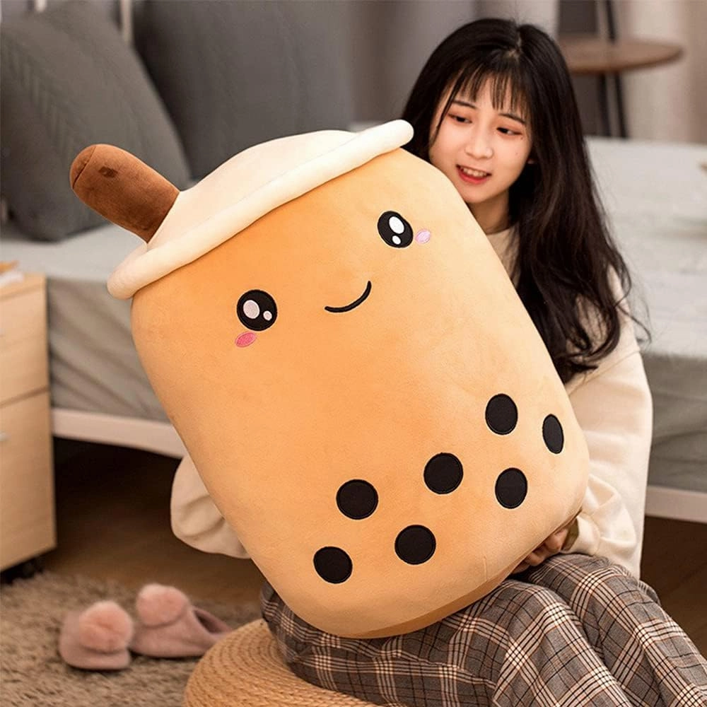 Cute Stuffed Boba Plush Bubble Tea Plushie Pillow Milk Tea Cup Pillow Food Plushie, Soft Kawaii Hugging Plush Toys Gifts for Kids(Brown, 19.6 inch)