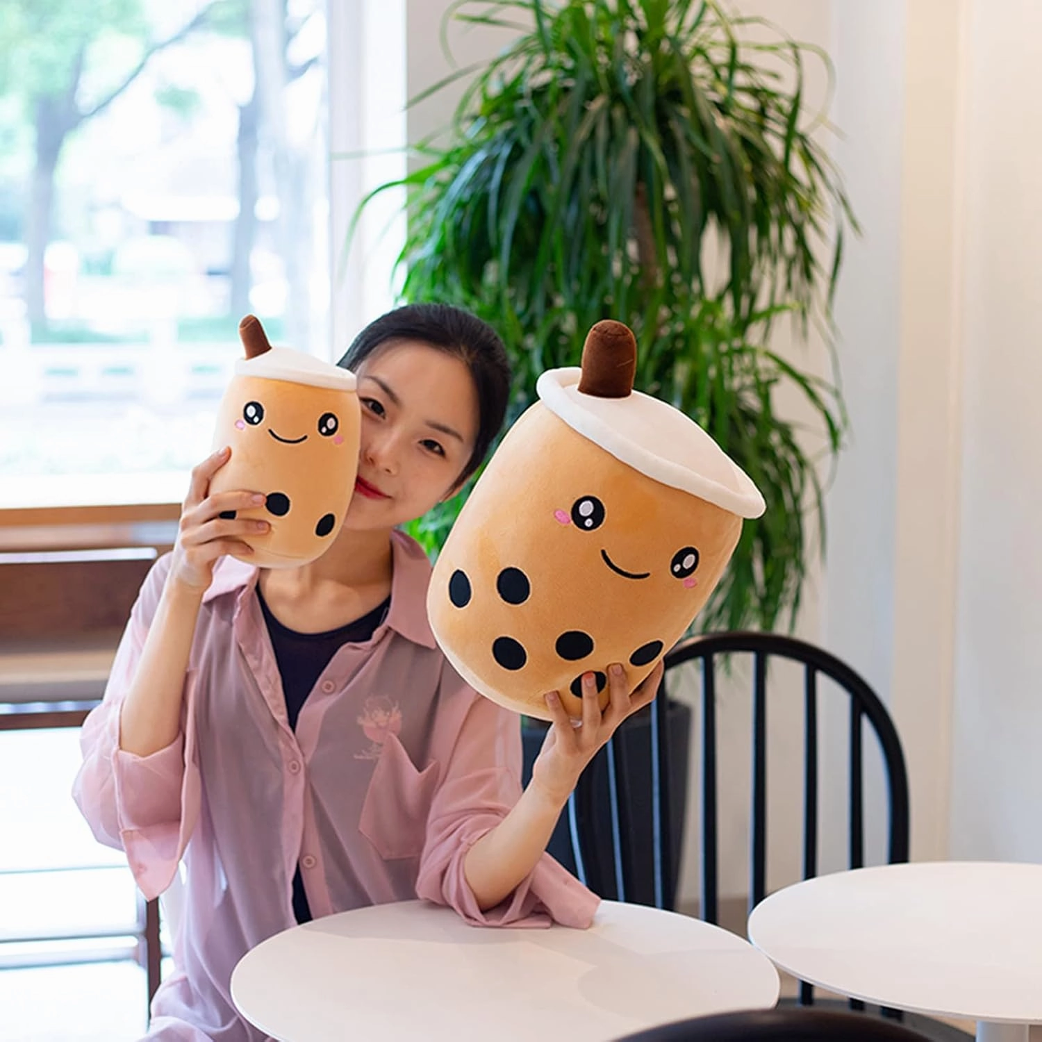 Cute Stuffed Boba Plush Bubble Tea Plushie Pillow Milk Tea Cup Pillow Food Plushie, Soft Kawaii Hugging Plush Toys Gifts for Kids(Brown, 19.6 inch)