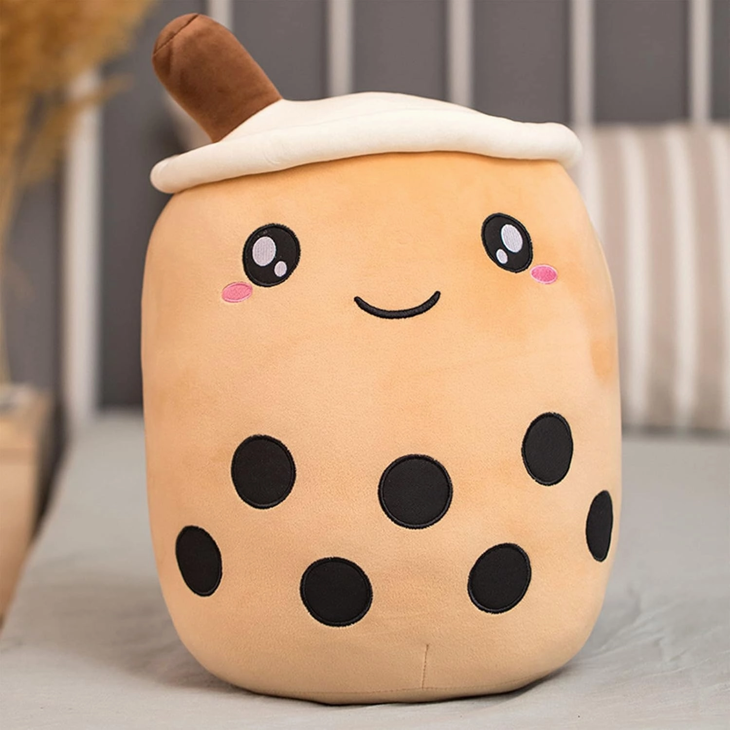 Cute Stuffed Boba Plush Bubble Tea Plushie Pillow Milk Tea Cup Pillow Food Plushie, Soft Kawaii Hugging Plush Toys Gifts for Kids(Brown, 19.6 inch)