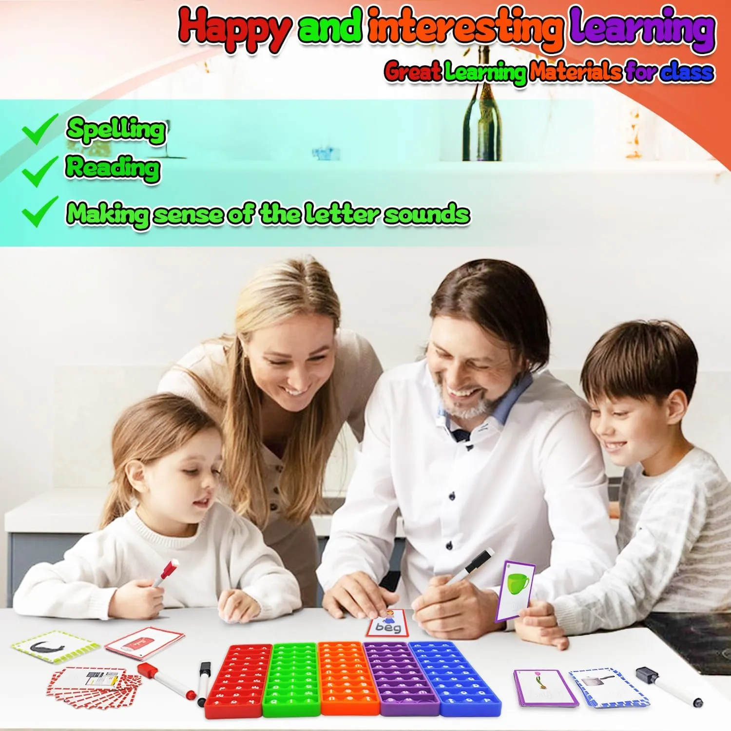 CVC Word Games, Sensory Toy to Learn and Spell, Phonics Games Flash Cards for Preschool Kindergarten Classroom Supplies, Multisensory Reading and Phonics Flash Cards for Kids 3  Years