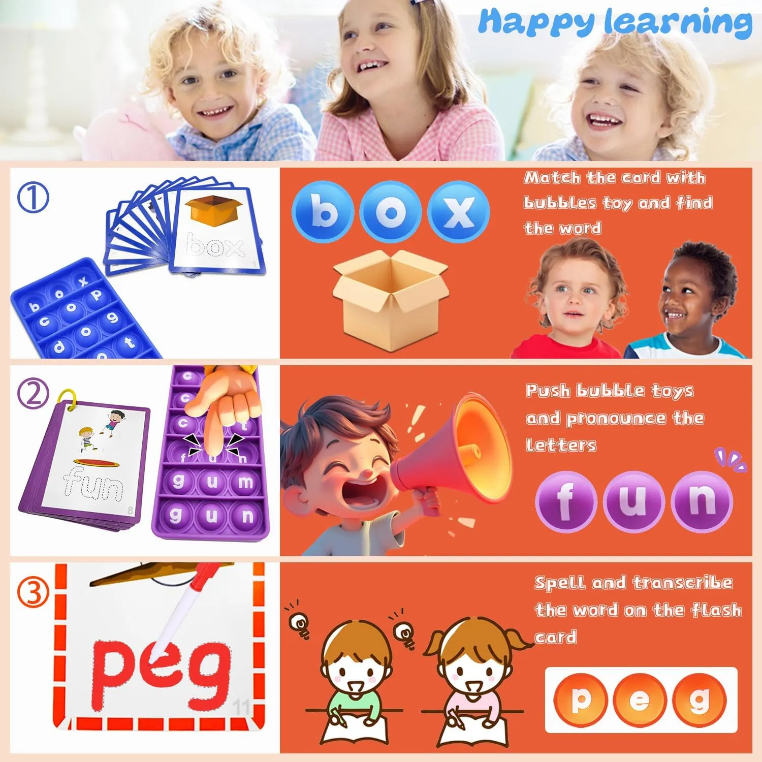 CVC Word Games, Sensory Toy to Learn and Spell, Phonics Games Flash Cards for Preschool Kindergarten Classroom Supplies, Multisensory Reading and Phonics Flash Cards for Kids 3  Years