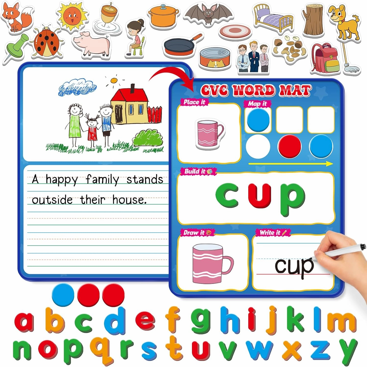 CVC Word Games Phonics Games, Magnetic Dry Erase Board, Refrigerator Fridge Magnets for Kids, Toddler Alphabet Learning Toys ABC Letter Games, Speech Therapy Spelling Reading Games