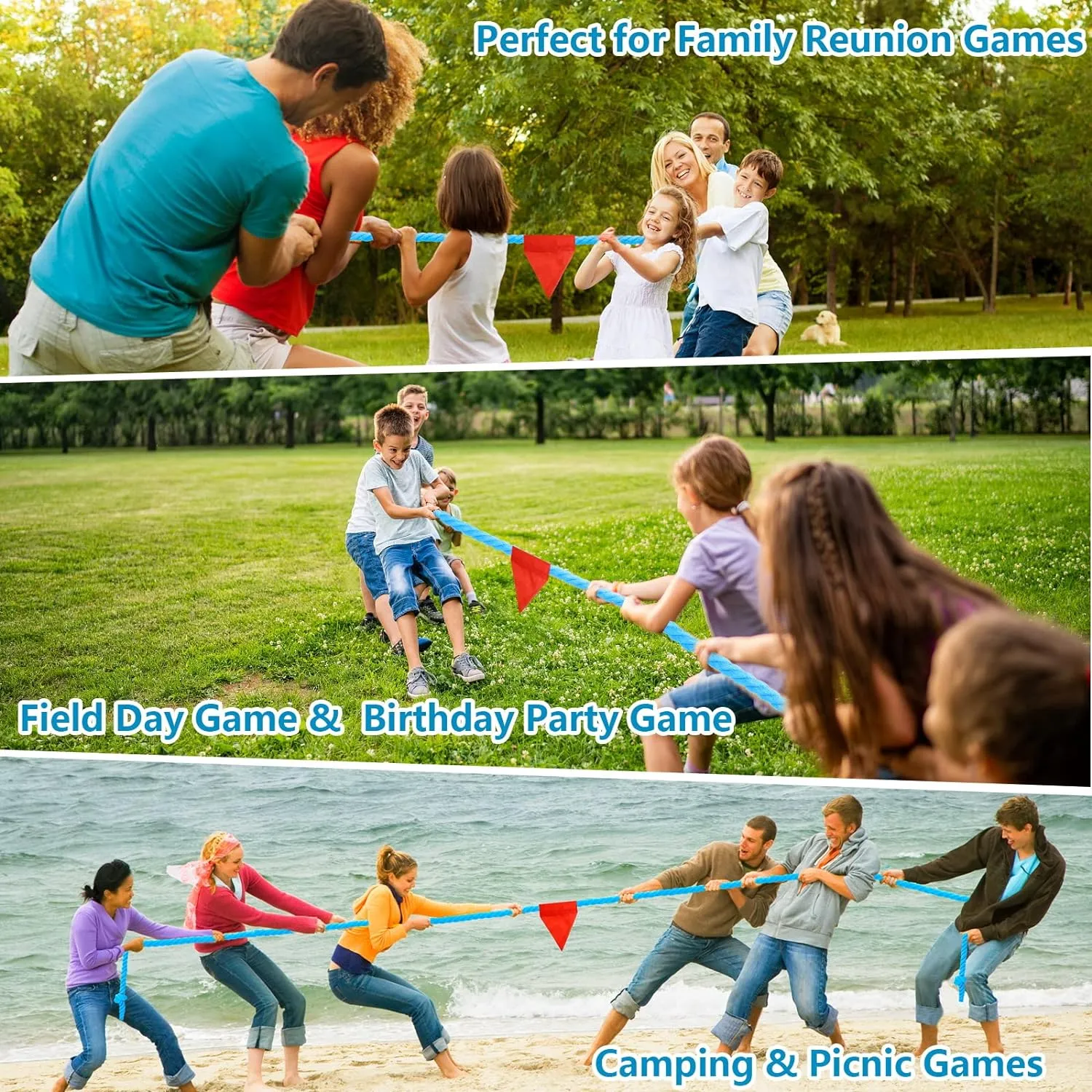 CWLAKON Tug of War Rope for Kids and Adults, Field Day Family Reunion Birthday Party Games, Outdoor Camping Picnic Games, Backyard Carnival Games,Team Building Activities Blue