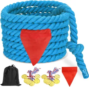 CWLAKON Tug of War Rope for Kids and Adults, Field Day Family Reunion Birthday Party Games, Outdoor Camping Picnic Games, Backyard Carnival Games,Team Building Activities Blue